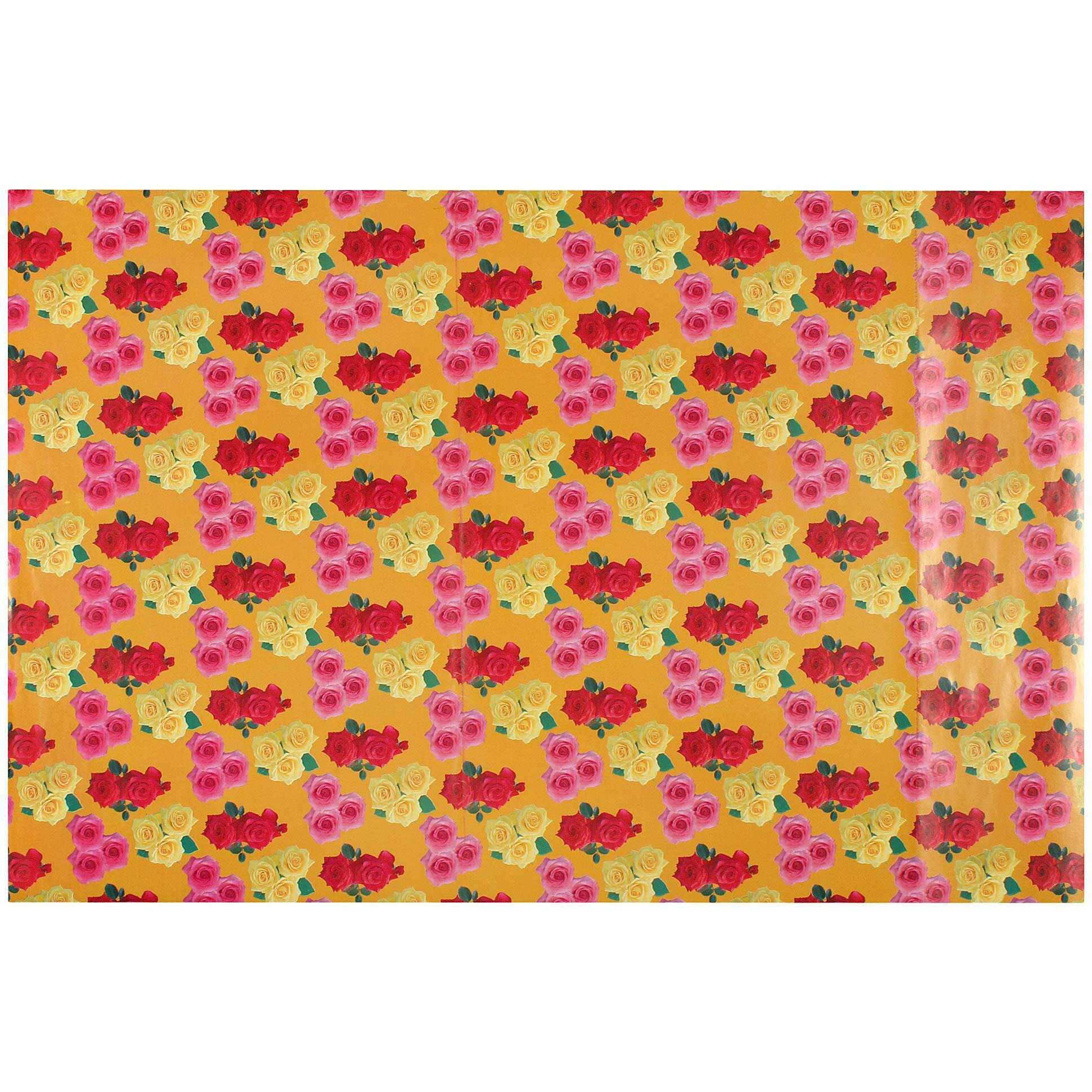 Snow Crafts Yellow,Pink And Red Flower Designs Gift Wrapping Paper For Packaging, Birthday Gifts, Diwali Decoration, Kids Project Work (Size-18Inch X 27Inch) (Pack Of 5 Sheets)