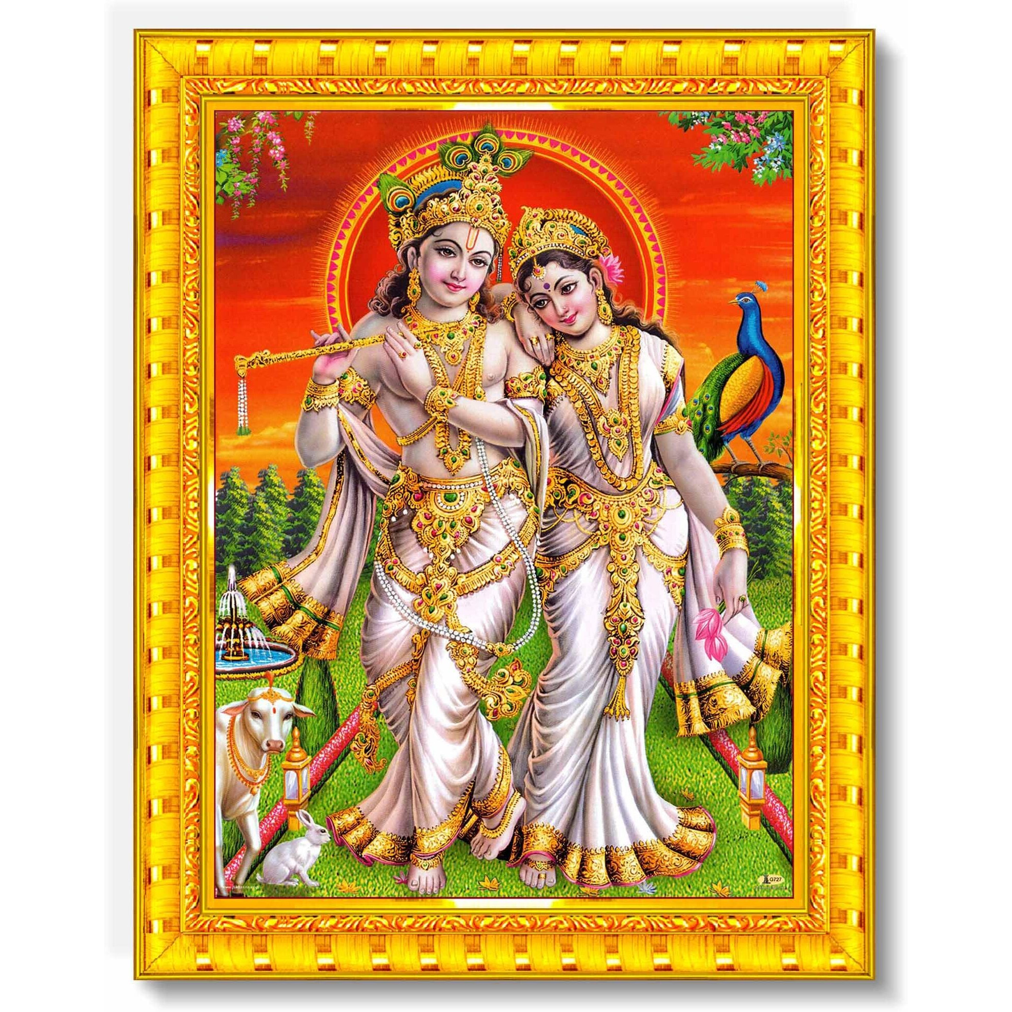 Pavan Photo Laminations Radha Krishna Photo Frame Radhe Radhakrishna Wall Painting Framed Home Decor (Wood,Matte,Gold,Big Size,10 X 12 Inch) R1682M
