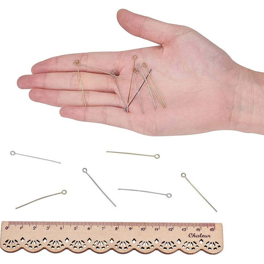 Diy Crafts 1000 Gram, Bright Gold, Mixed Color Solid Brass Head Eye Pins Findings For Jewelry Making - (Assorted, 10-50Mm X 21 Gauge) As Ima(1000 Gram, Bright Gold)