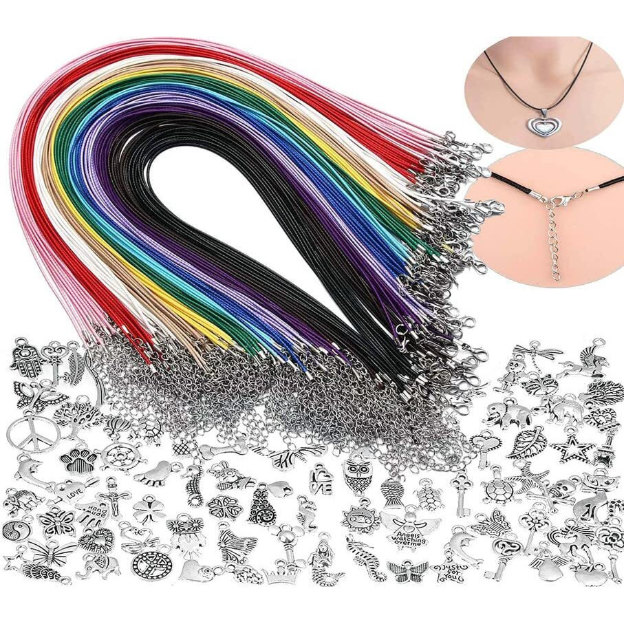Diy Crafts 5 Pcs, Mix, Tibetan Pendant + Waxed Necklace Cord Bulk For Jewelry Making,Necklace Rope String With Clasp For Diy Bracelet Pendant, Multicolor (5 Pcs, Mix)