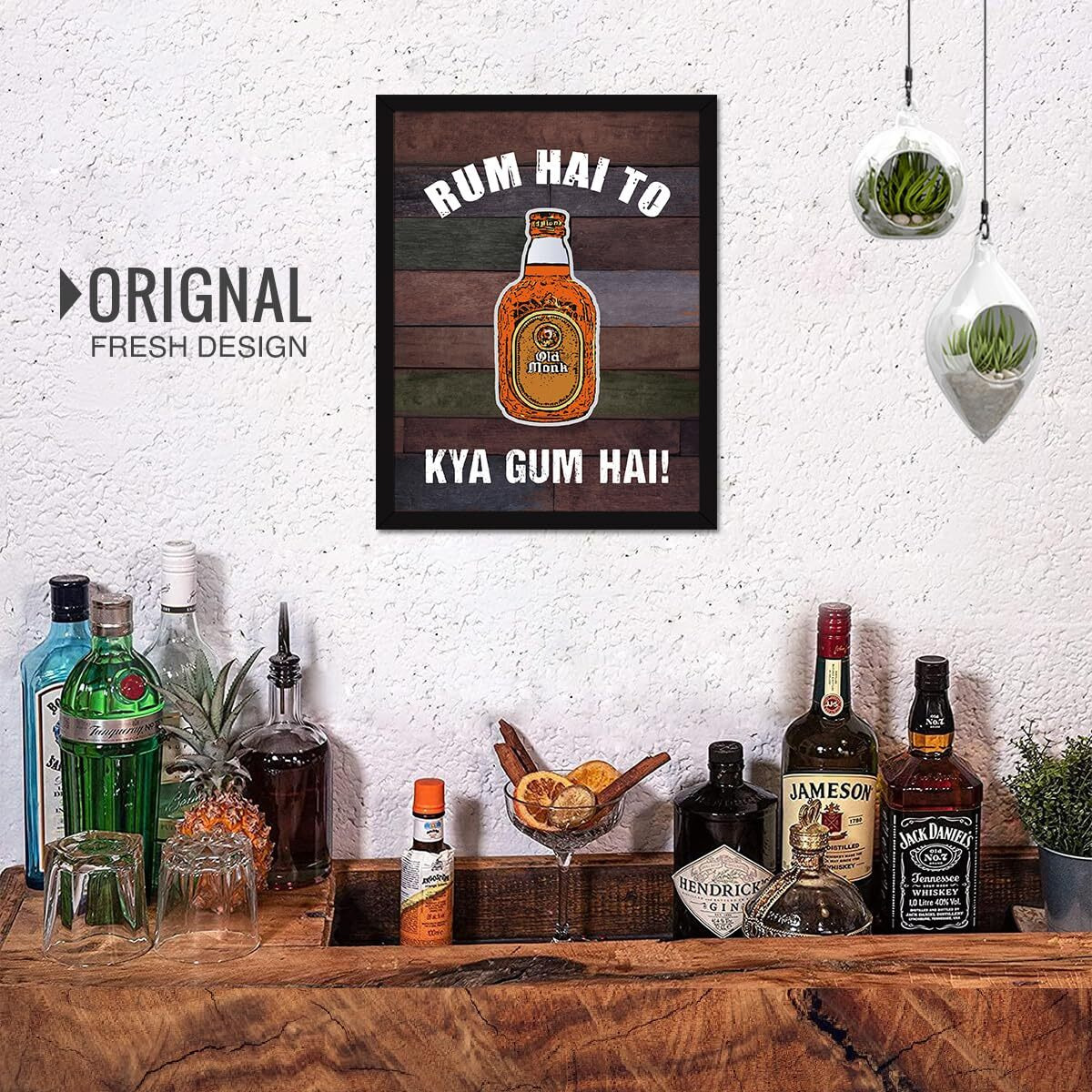 Chaka Chaundh - Rum Hai To Kya Gum Hai Alcohol Quotes Frames - Bar Quotes With Frames - Rum Quotes Wall Frames - Rum Quotes For Poster Decor (14 X 11 Inches)