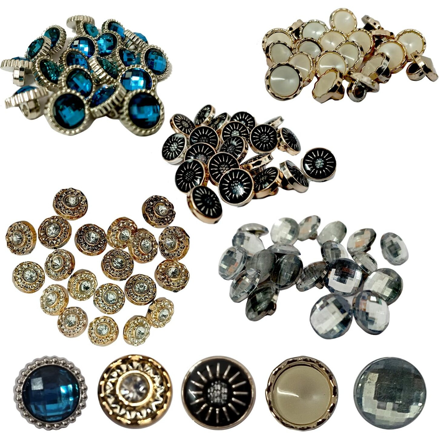 Aakriti 5 Styles Fancy Button For Boutique Tailoring/Stitching/Dress/Blouse/Shirt And Kurta's Button Size 18 Line (11.5Mm) Fancy Button Pack Of 100 Pcs (Each Style 20Pcs)