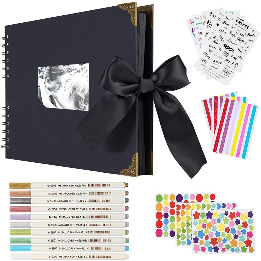 Hasthip Diy Scrapbook Photo Album Kit, Anniversary Gift For Couple Special, A4 Diy Wedding Album Set With Color Stickers, Color Pen, Graduations Album Memory Photo Album, 80Pages/40Sheet