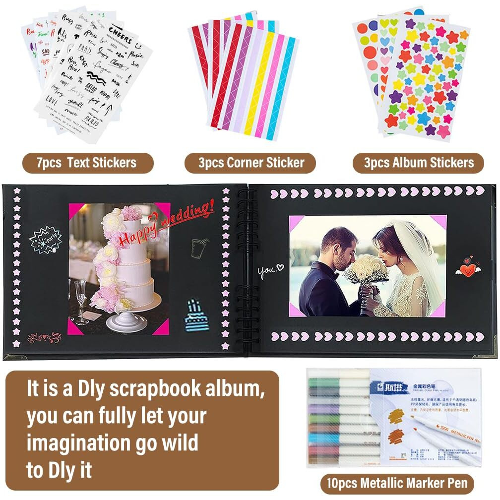 Hasthip Diy Scrapbook Photo Album Kit, Anniversary Gift For Couple Special, A4 Diy Wedding Album Set With Color Stickers, Color Pen, Graduations Album Memory Photo Album, 80Pages/40Sheet