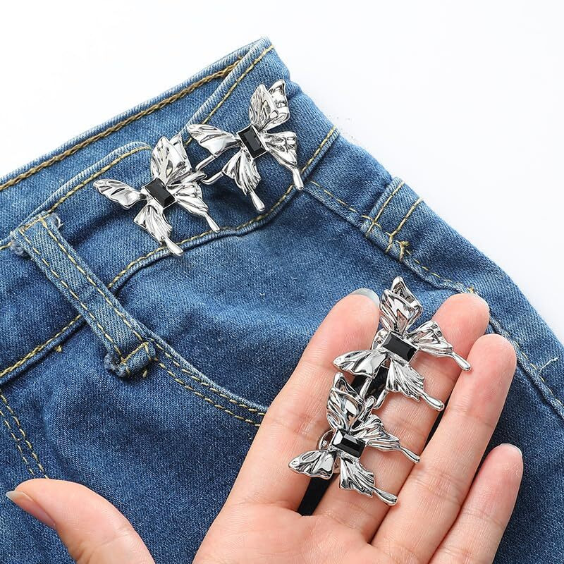 Zibuyu 2 Sets Jeans Tightening Clips, Buttons For Jeans, Alloy Butterfly Adjustable Button Pins For Loose Pants And Dress
