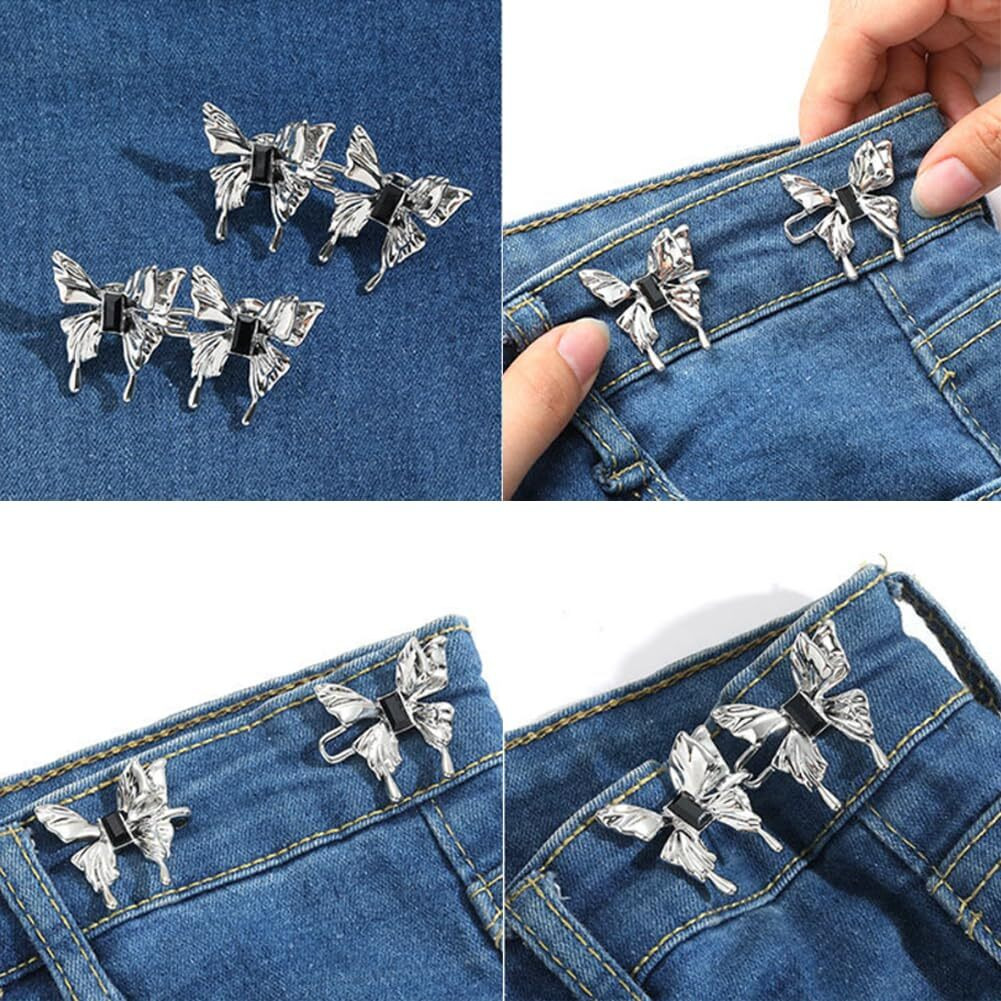 Zibuyu 2 Sets Jeans Tightening Clips, Buttons For Jeans, Alloy Butterfly Adjustable Button Pins For Loose Pants And Dress