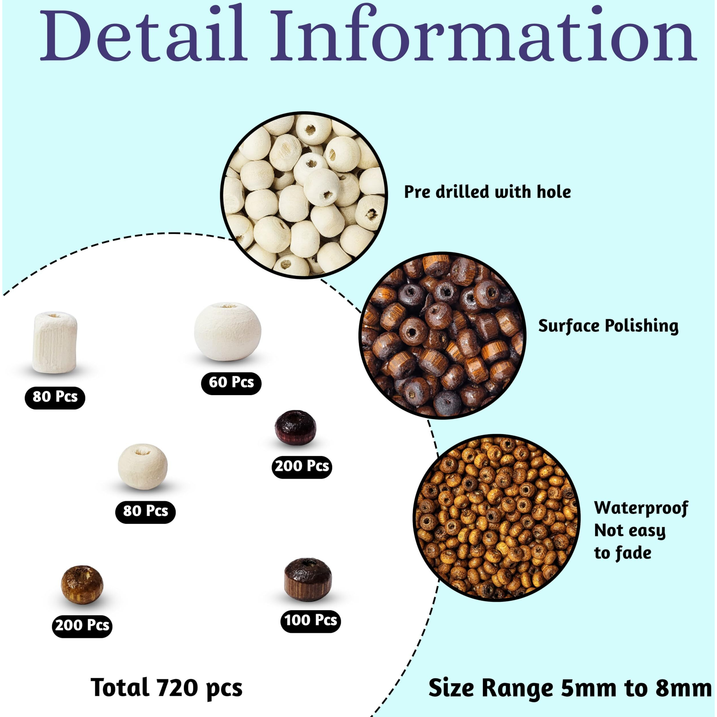 Indikonb Wooden Beads For Craft And Jewelry Making  Traditional Natural Wood Beads Set For Bracelets, Necklaces, And Diy Craft Projects