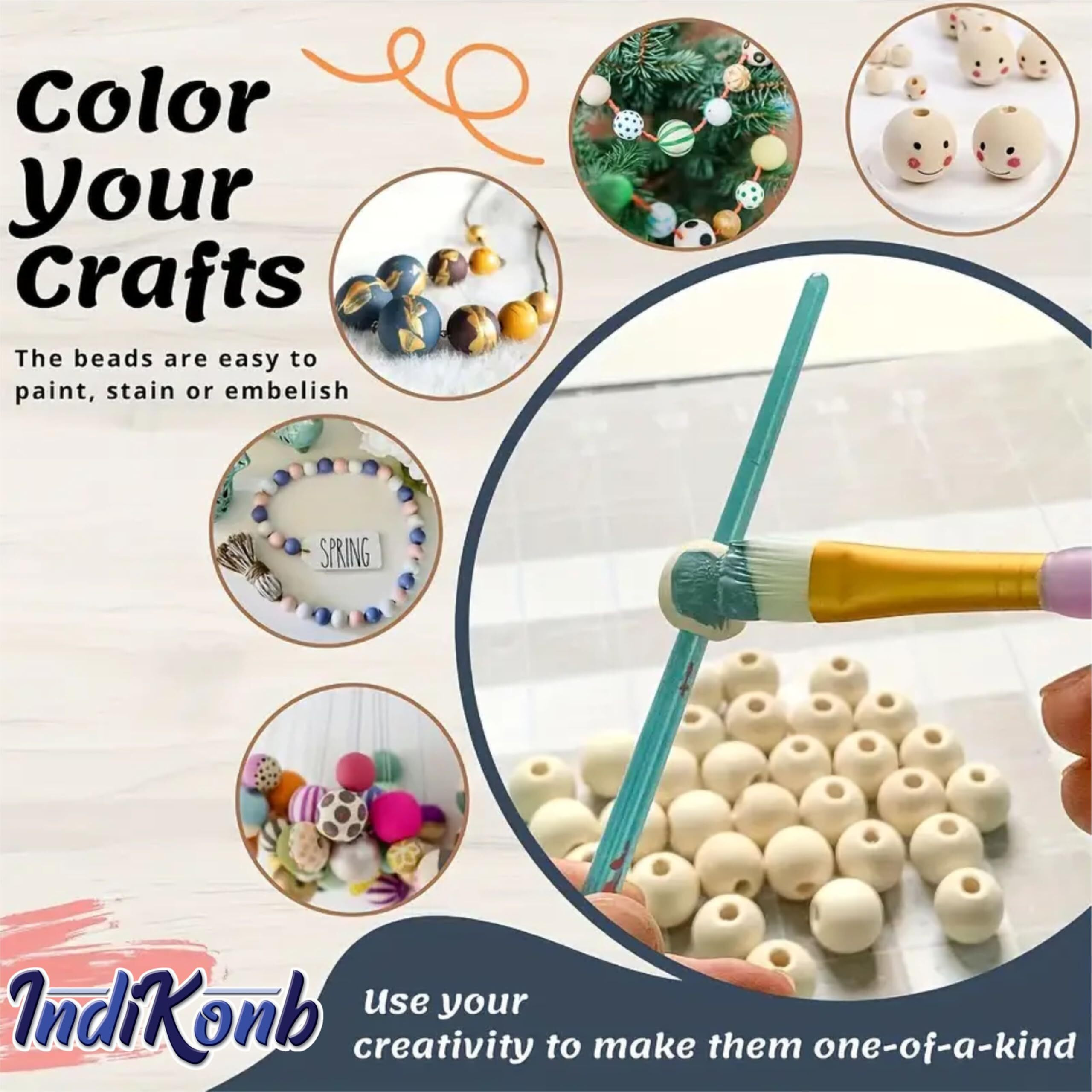 Indikonb Wooden Beads For Craft And Jewelry Making  Traditional Natural Wood Beads Set For Bracelets, Necklaces, And Diy Craft Projects