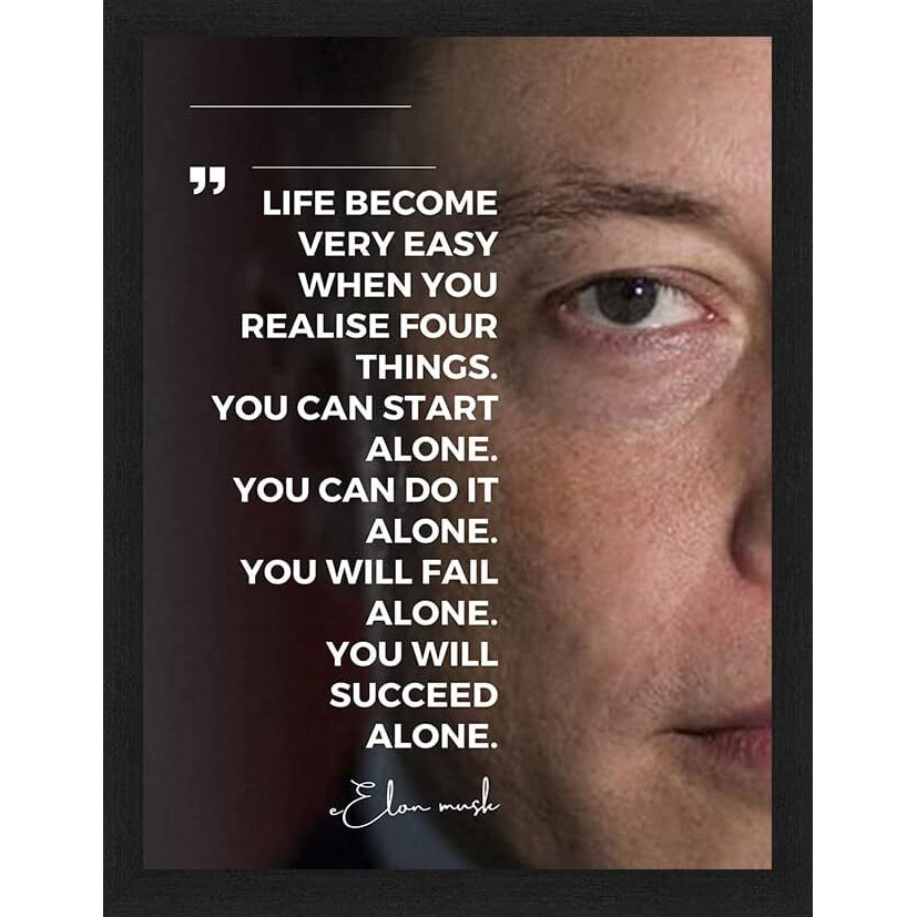 Interio Crafts Elon Musk Motivational Quote Framed Poster (Frame,13X10 Inch, Black)