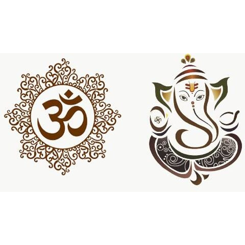 Ghar Kraft Combo Set Of 2 Wall Stickers Designer Om|Royal Ganesh