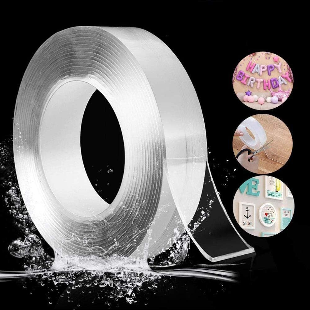 Qatalitic Double Sided Adhesive Tape 3 Meter X 1 Inch Heavy Duty, Clear & Tough Nano, Removable, Reusable And Washable Transparent Adhesive Tape For Diy Art & Craft
