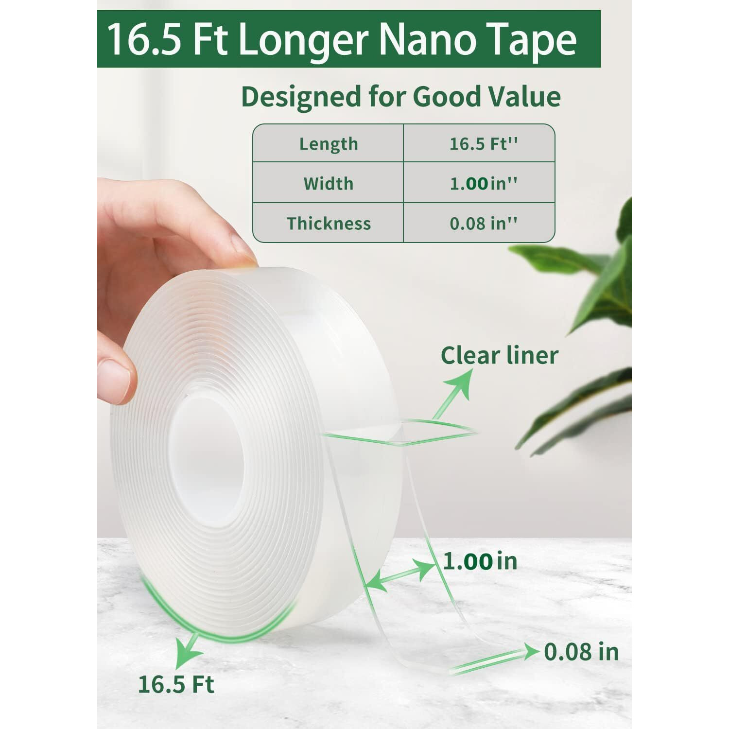 Qatalitic Double Sided Adhesive Tape 3 Meter X 1 Inch Heavy Duty, Clear & Tough Nano, Removable, Reusable And Washable Transparent Adhesive Tape For Diy Art & Craft