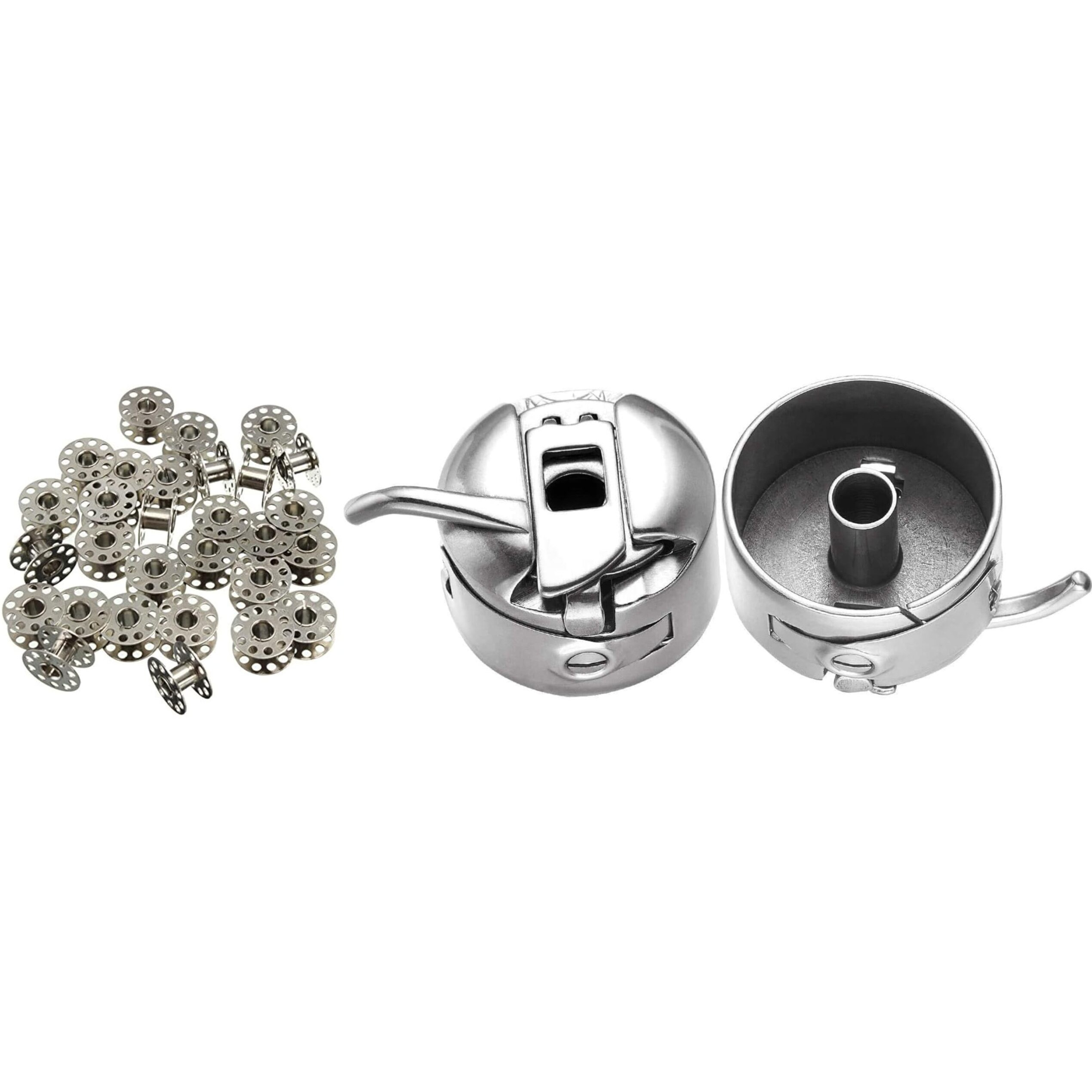 On Blow Combo Pack Of 25 Metal Sewing Silver Bobbins And 2 Bobbin Holders For Household Sewing Machine Accessories