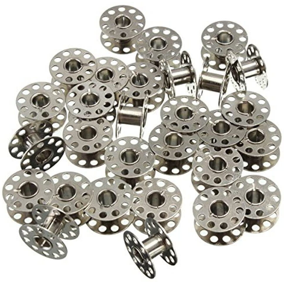 On Blow Combo Pack Of 25 Metal Sewing Silver Bobbins And 2 Bobbin Holders For Household Sewing Machine Accessories