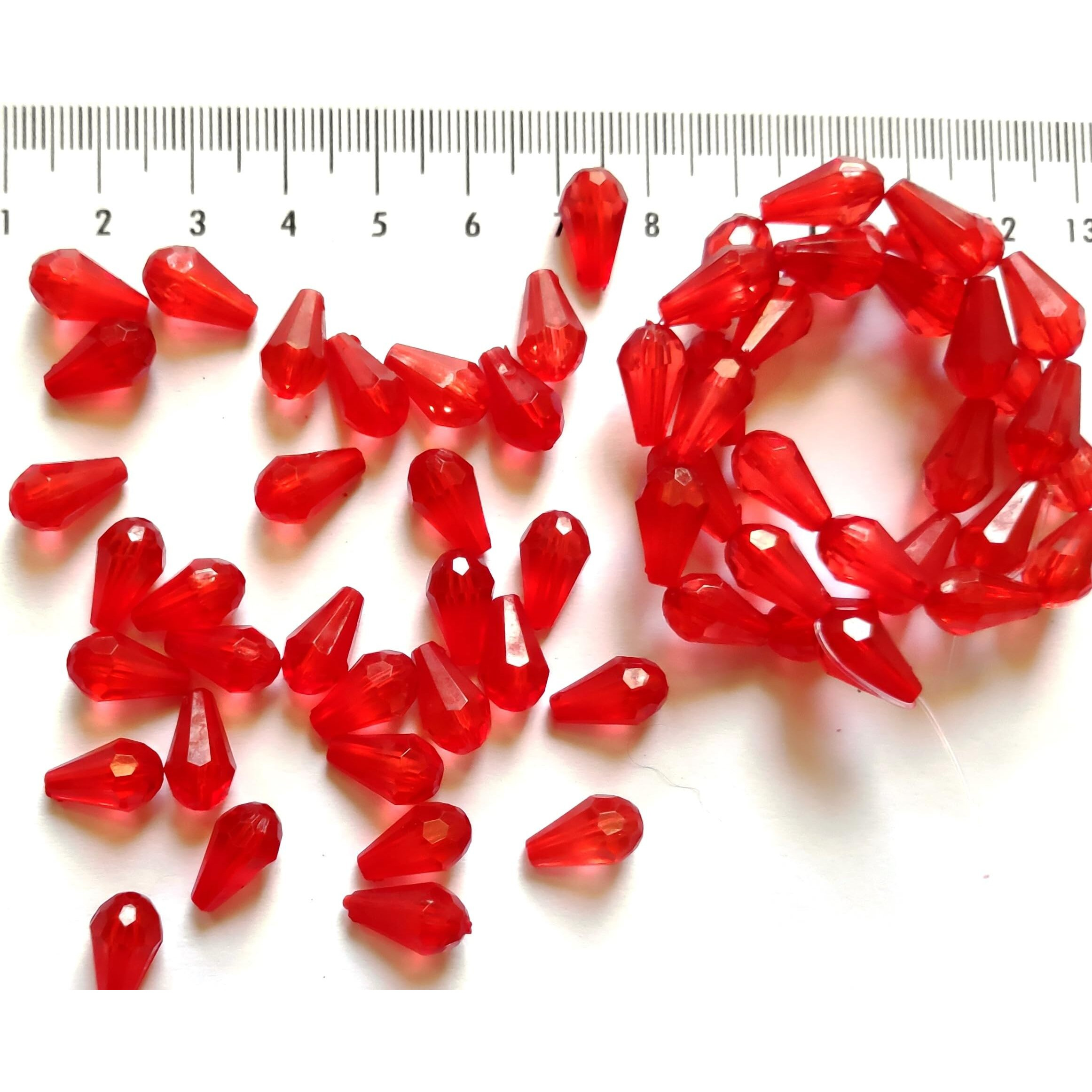 Go-Set-Get 8X12Mm Tear Drop (300 Pcs) Red Macrame Crystal Plastic Beads For Arts, Crafts & Decoratives-High Sparkle Cutting Crystal Beads For Macrame, Jhula, Torana, Jhumar (Reddrop8X12)