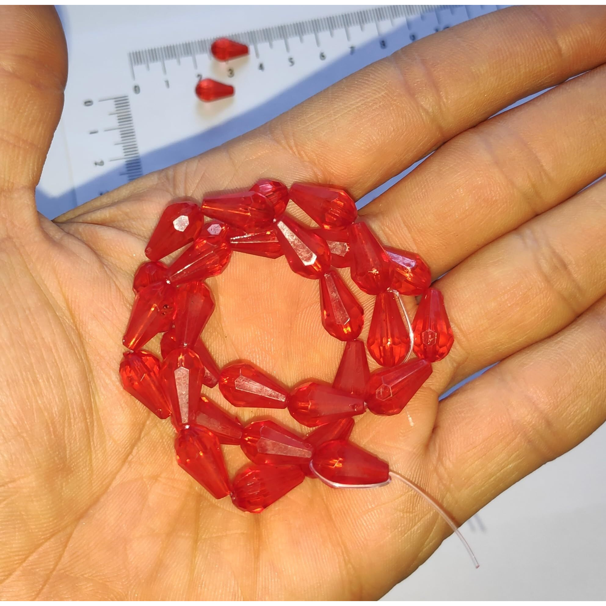 Go-Set-Get 8X12Mm Tear Drop (300 Pcs) Red Macrame Crystal Plastic Beads For Arts, Crafts & Decoratives-High Sparkle Cutting Crystal Beads For Macrame, Jhula, Torana, Jhumar (Reddrop8X12)