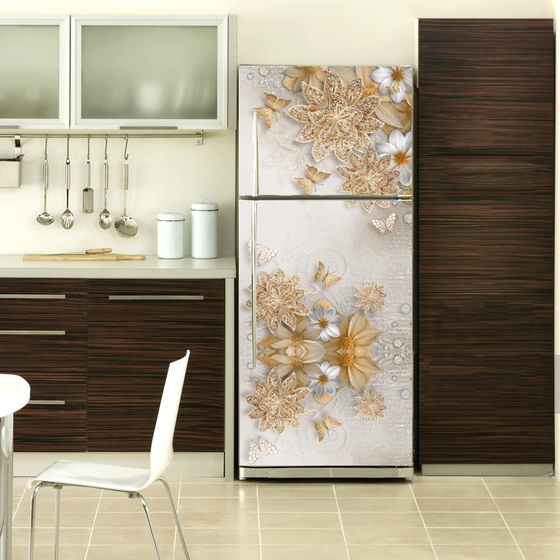 Sai Arts Decorative Little Flowers Design For Single Door, Double Door Fridge Sticker/Wallpaper Poster Self Adhesive Vinyl Waterproof Sticker For Kitchen Decoration (Size 61X160 Cm) (Fridge13)