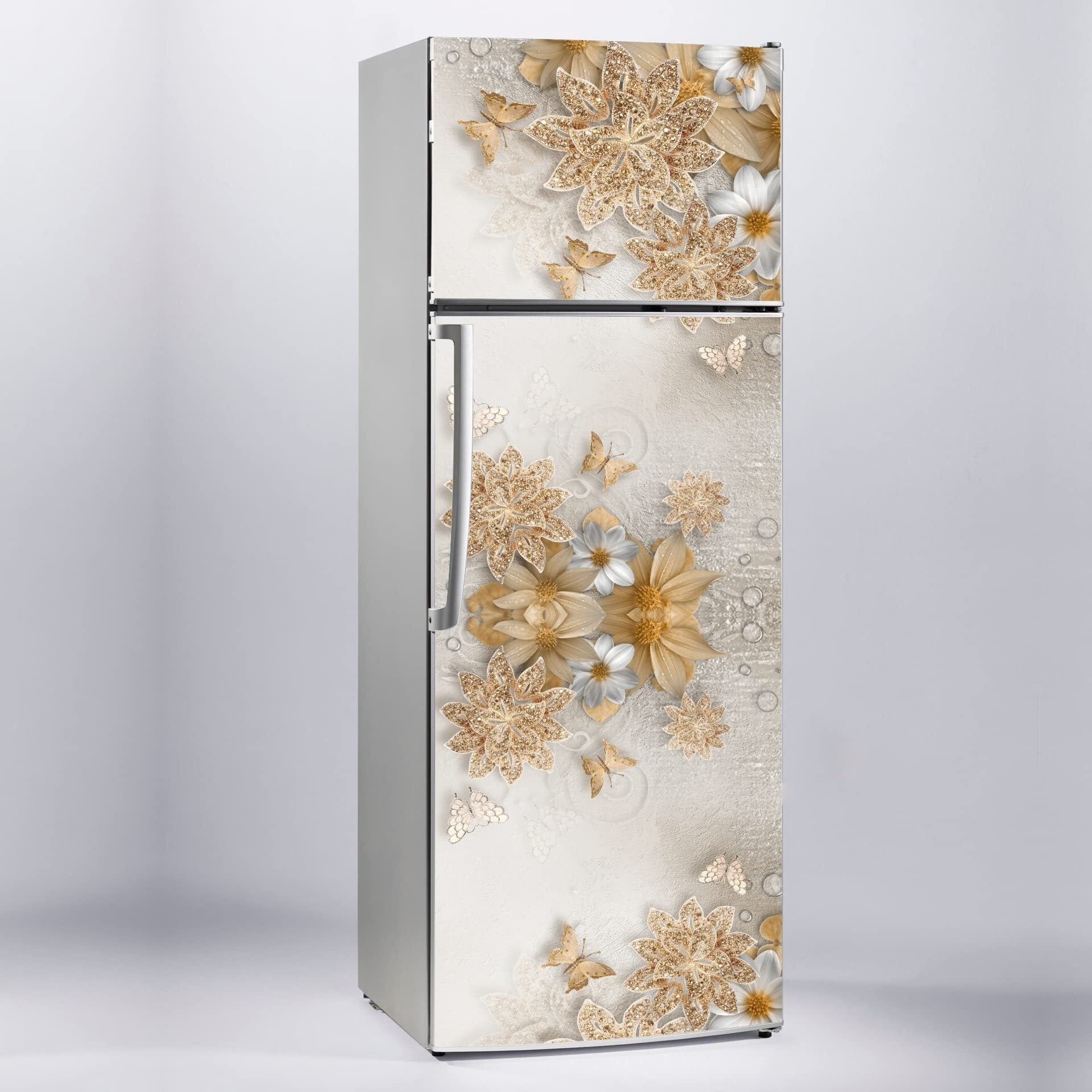 Sai Arts Decorative Little Flowers Design For Single Door, Double Door Fridge Sticker/Wallpaper Poster Self Adhesive Vinyl Waterproof Sticker For Kitchen Decoration (Size 61X160 Cm) (Fridge13)