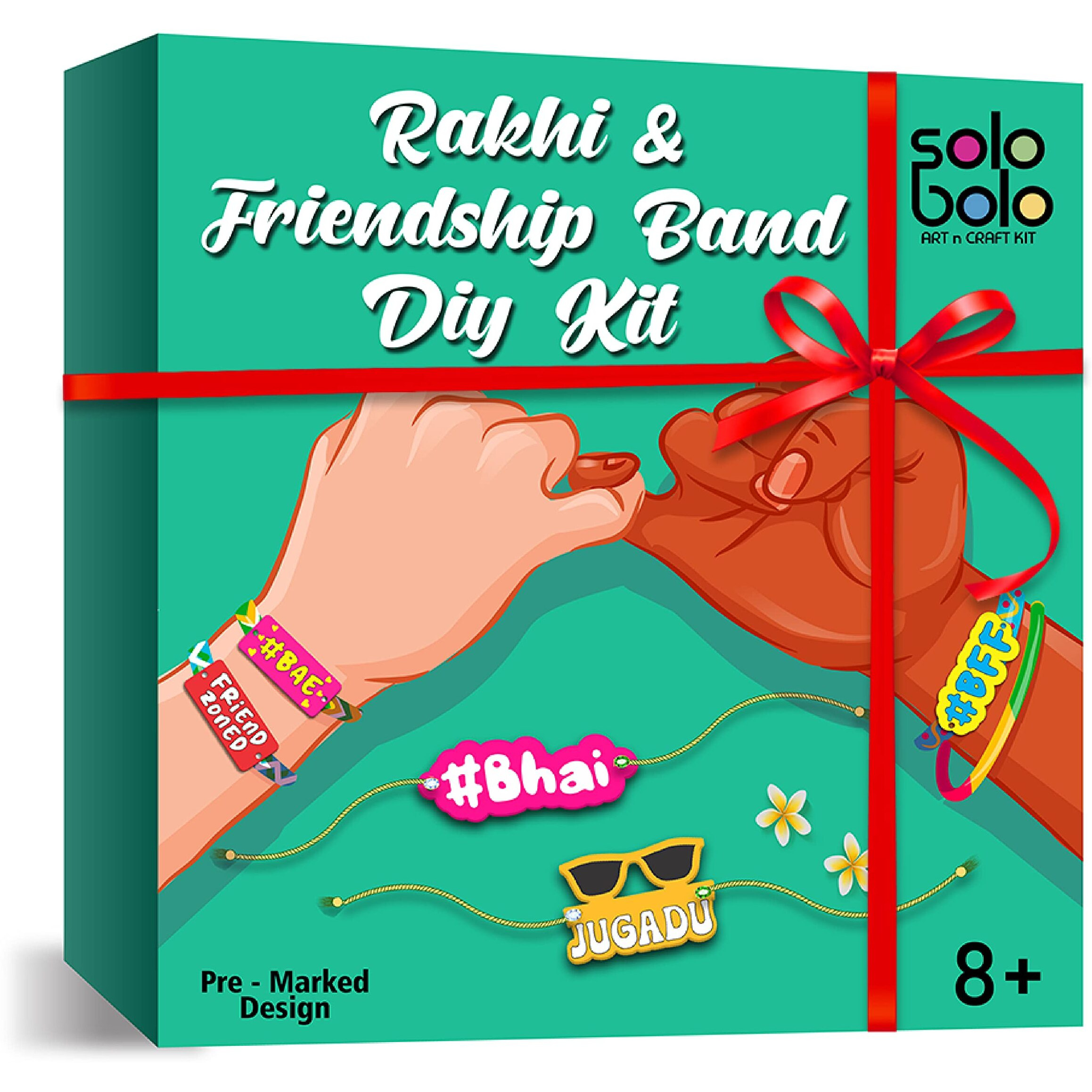 Solobolo Set Of 10 Rakhi For Brother Kids|Set Of 10 Freindship Band|Rakhi And Freindship Diy Kit For Kids| Reusable Diy Kits As Fridge Magnet