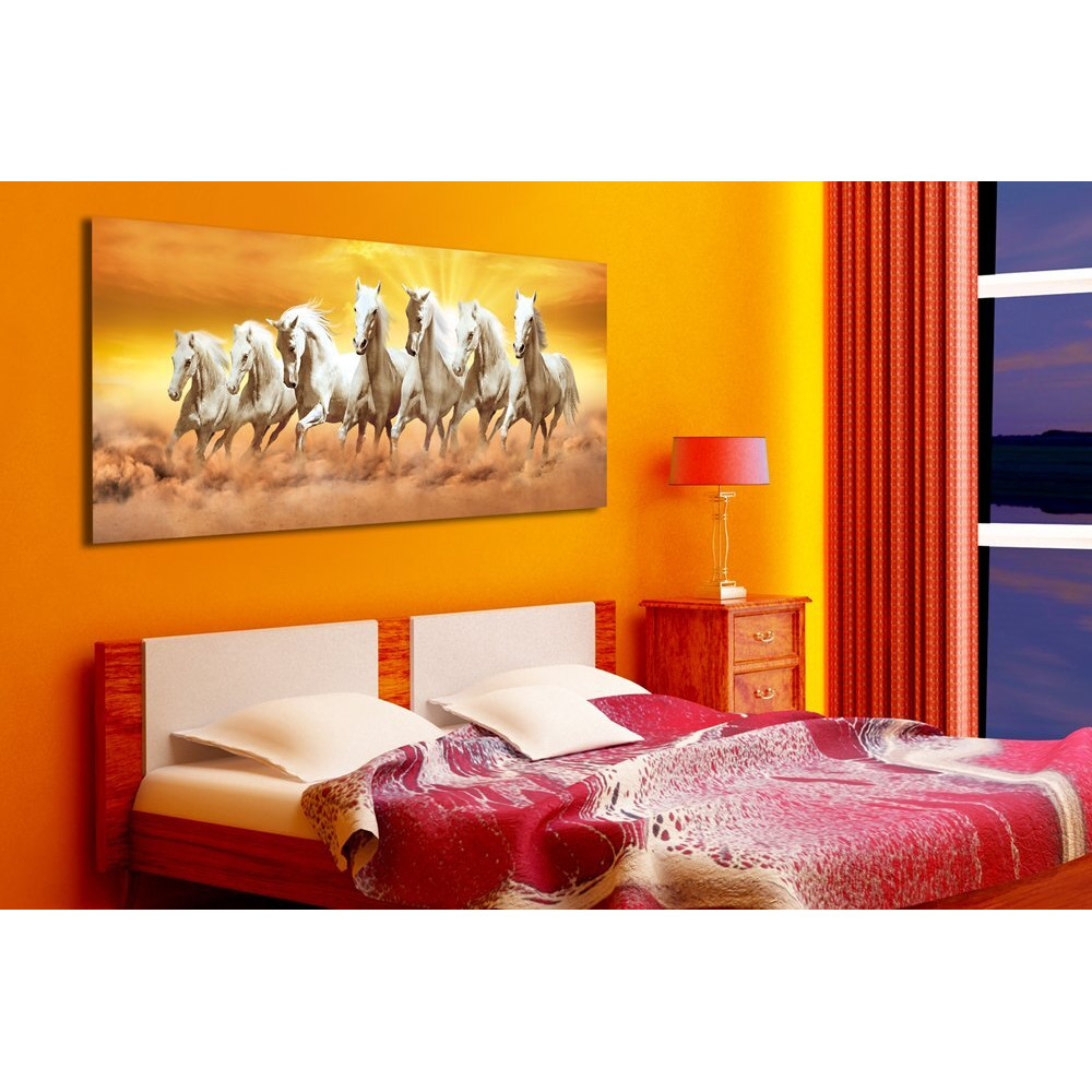 Walls And Murals Large, Tearable, Washable 7 Running Horses Vinyl Vaastu Paintings/Peel And Stick Poster - Original Artist Work, Copyright Protected (20 X 48, Orange) Animals