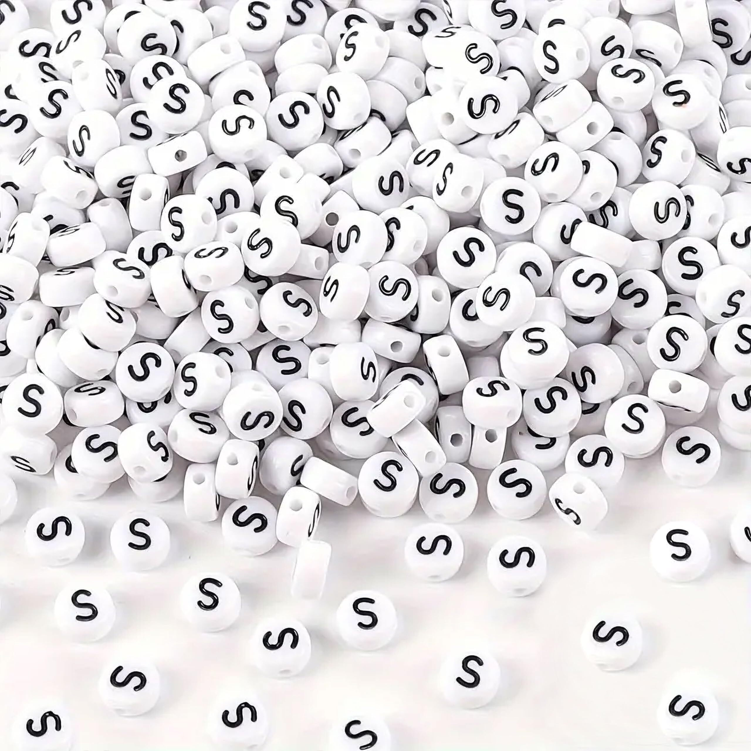 Indikonb Alphabet Round Letter Beads - Pack Of 200 White With Black Letters, Perfect For Friendship Bracelets, Name Charms, Phone Charms, And Craft Projects (S)