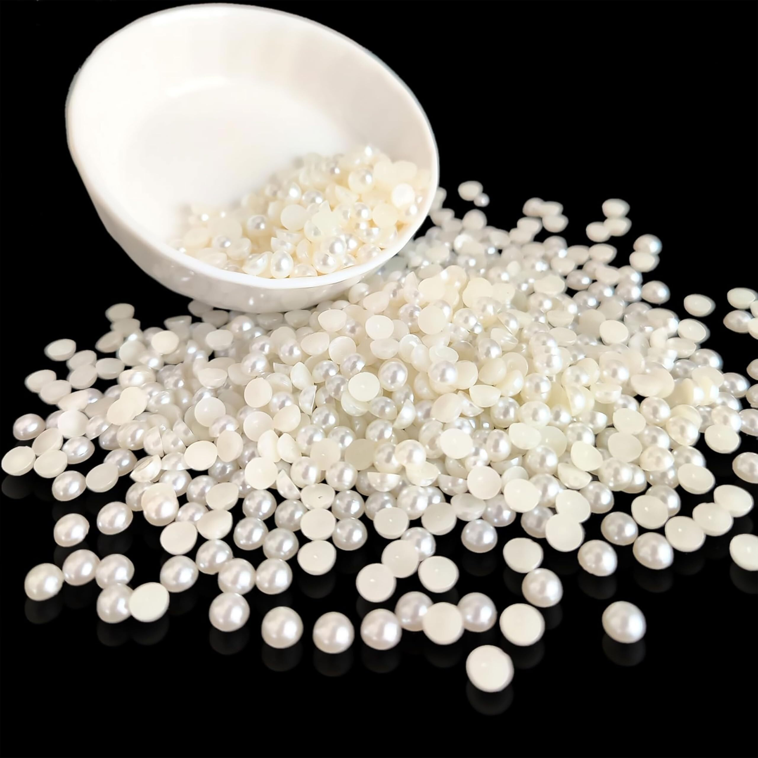 Indikonb Half Cut Pearls For Craft | Off White Cream Colour Flat Back Beads For Jewelry Making And Crafts (Off White-4Mm)