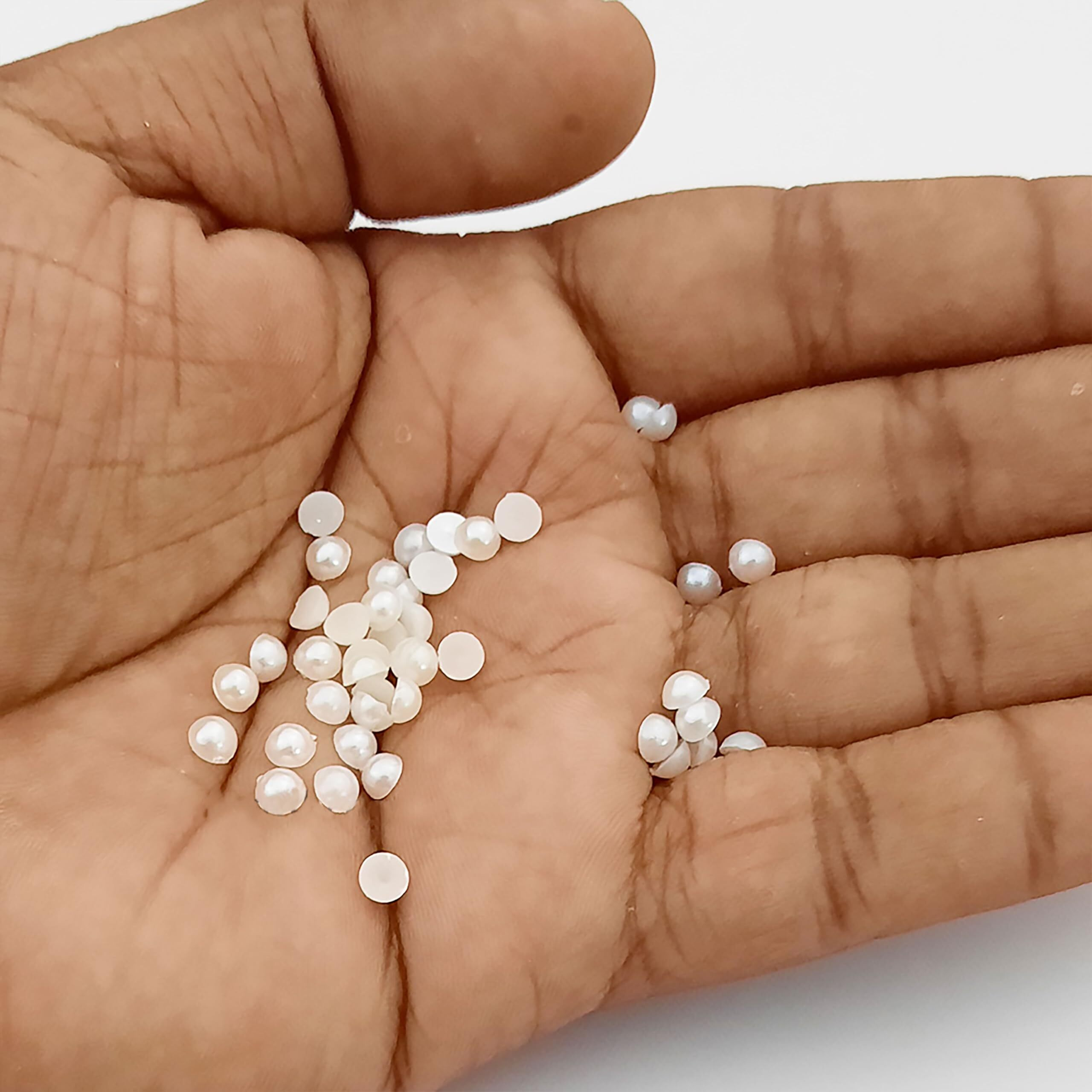 Indikonb Half Cut Pearls For Craft | Off White Cream Colour Flat Back Beads For Jewelry Making And Crafts (Off White-4Mm)