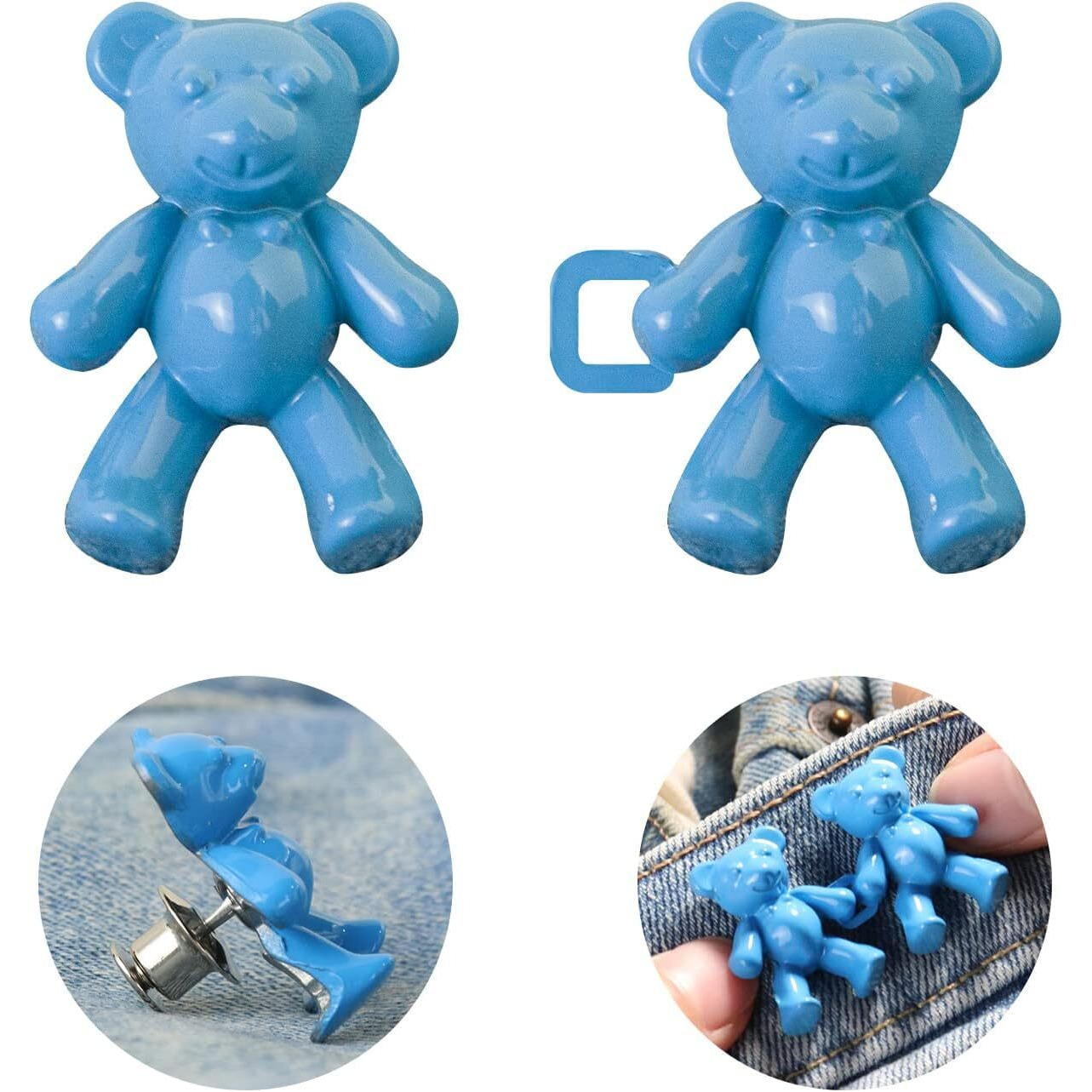 Klvs Jeans Button, Adjustable Jean Button Pin, Detachable Decorative Waist Buckles, No Sewing Required, Perfect Fit Tighten Waist Adjustment Instant Button For Pants Trouser (Teddy Blue)