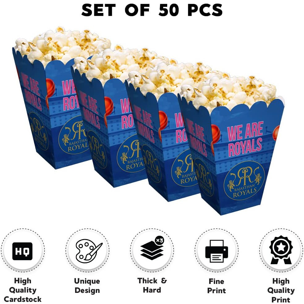 Festiko Team Rr Popcorn Boxes (Set Of 50 Pcs), Ipl Theme Popcorn Boxes, Cricket Party Props, Ipl Cricket Party Supplies