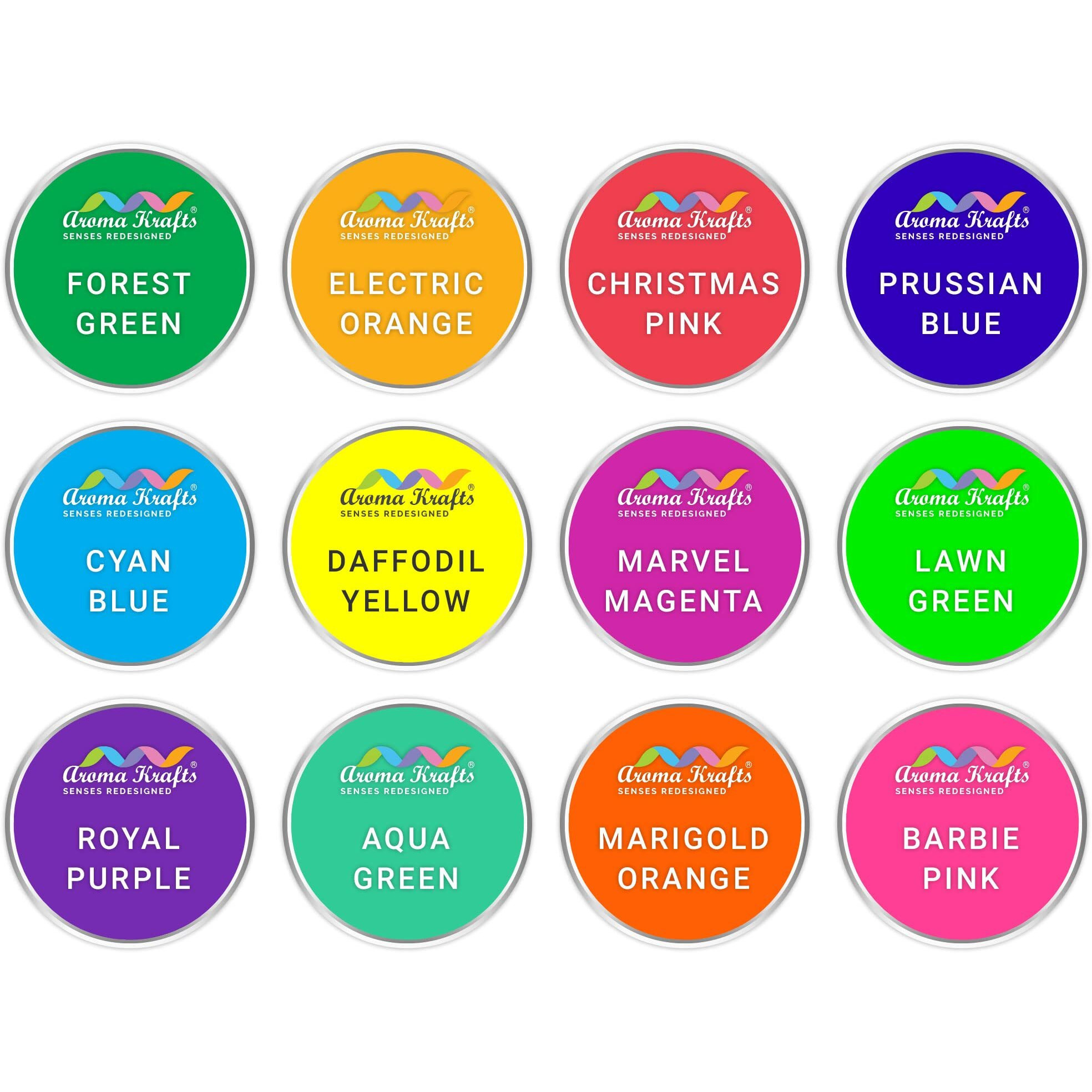 Aroma Krafts Non Bleeding Fluorescent Colours For Diy Soap Making - Set Of 12 (10 G Each)