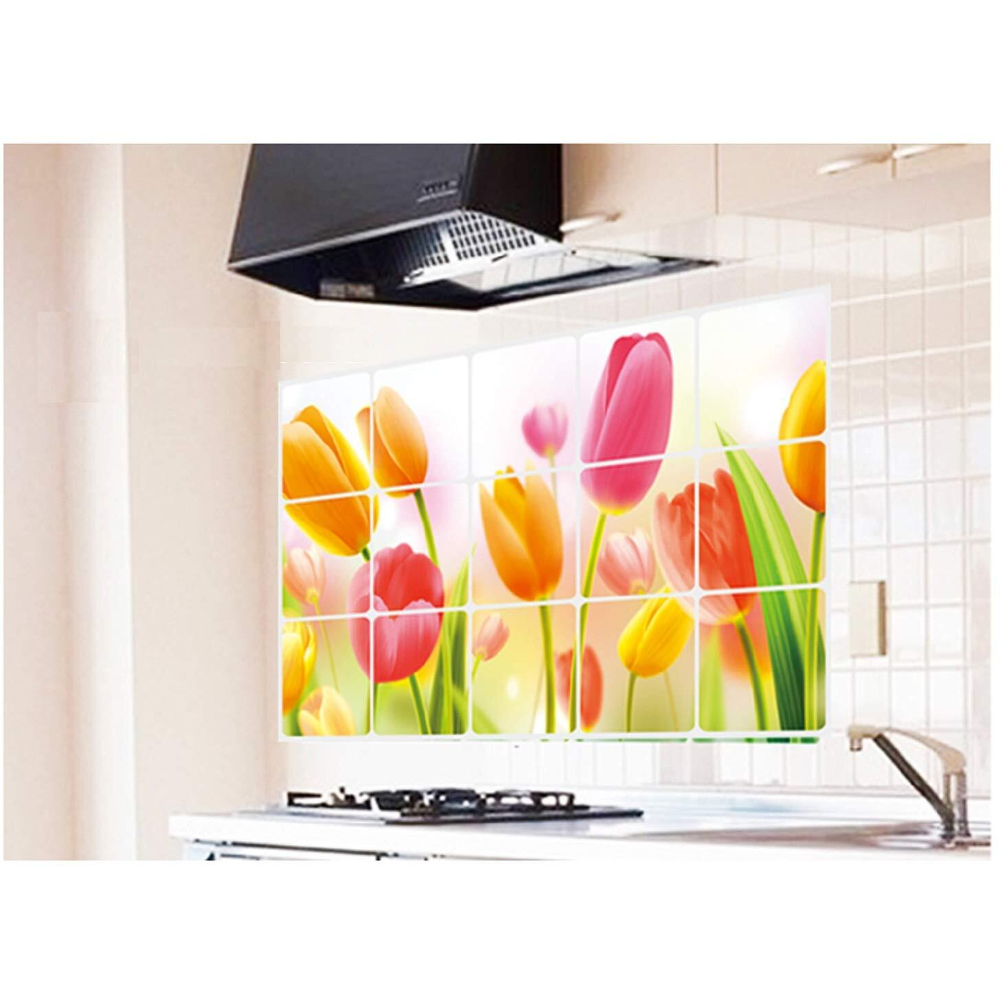 Jaamso Royals Pvc Vinyl Self Adhesive Removable Kitchen Oil Proof Decal Sticker Heat-Resistant Waterproof Tile Aluminium Foil Home Dcor Wall Sticker (Thickening Of Hearth Tulip) (45 Cm X 75 Cm)