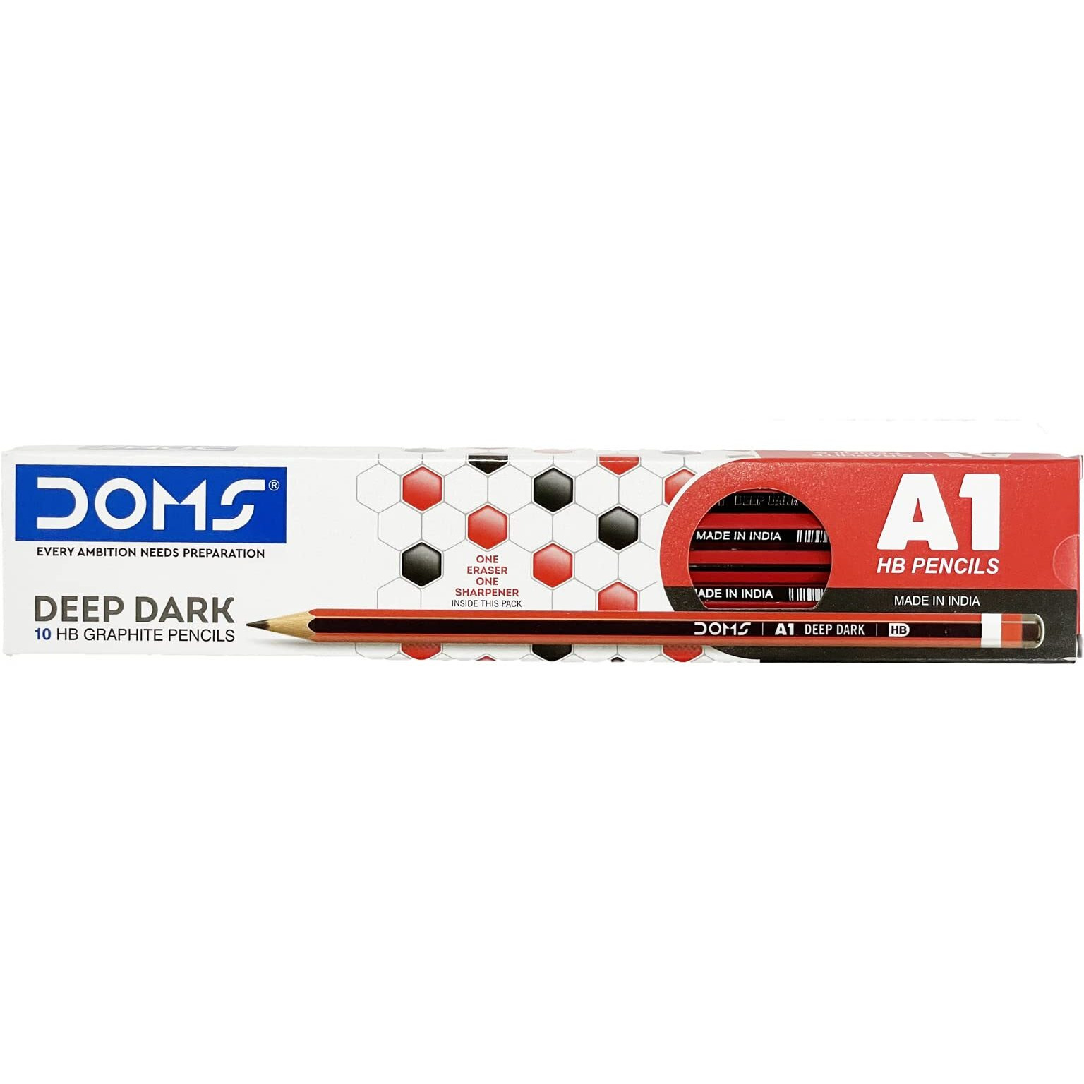 Doms A1 Deep Dark Hb Graphite Pencil | Include Eraser & Sharpner | 30 Pencils | Innovative Groove For Perfect Grip | Use For Sketching & Drawing | Pack Of 10 Pencils X 3 Box