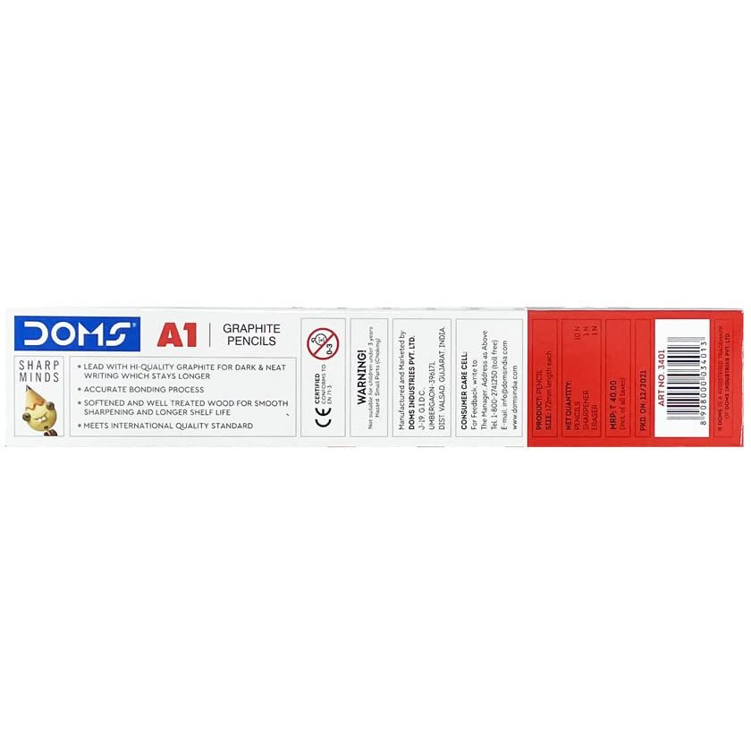 Doms A1 Deep Dark Hb Graphite Pencil | Include Eraser & Sharpner | 30 Pencils | Innovative Groove For Perfect Grip | Use For Sketching & Drawing | Pack Of 10 Pencils X 3 Box