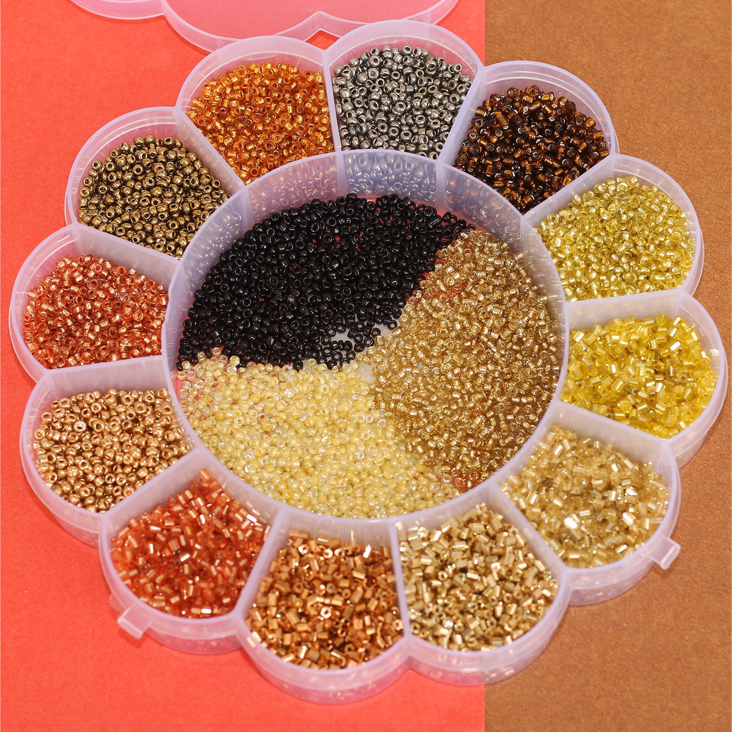 Beadsnfashion Glass Seed Beads Shades Of Earthy Color Tones Diy Kit With Nylon Thread For Jewellery Making, Beading, Arts And Crafts And Embroidery, 15 Colors, Size 2Mm
