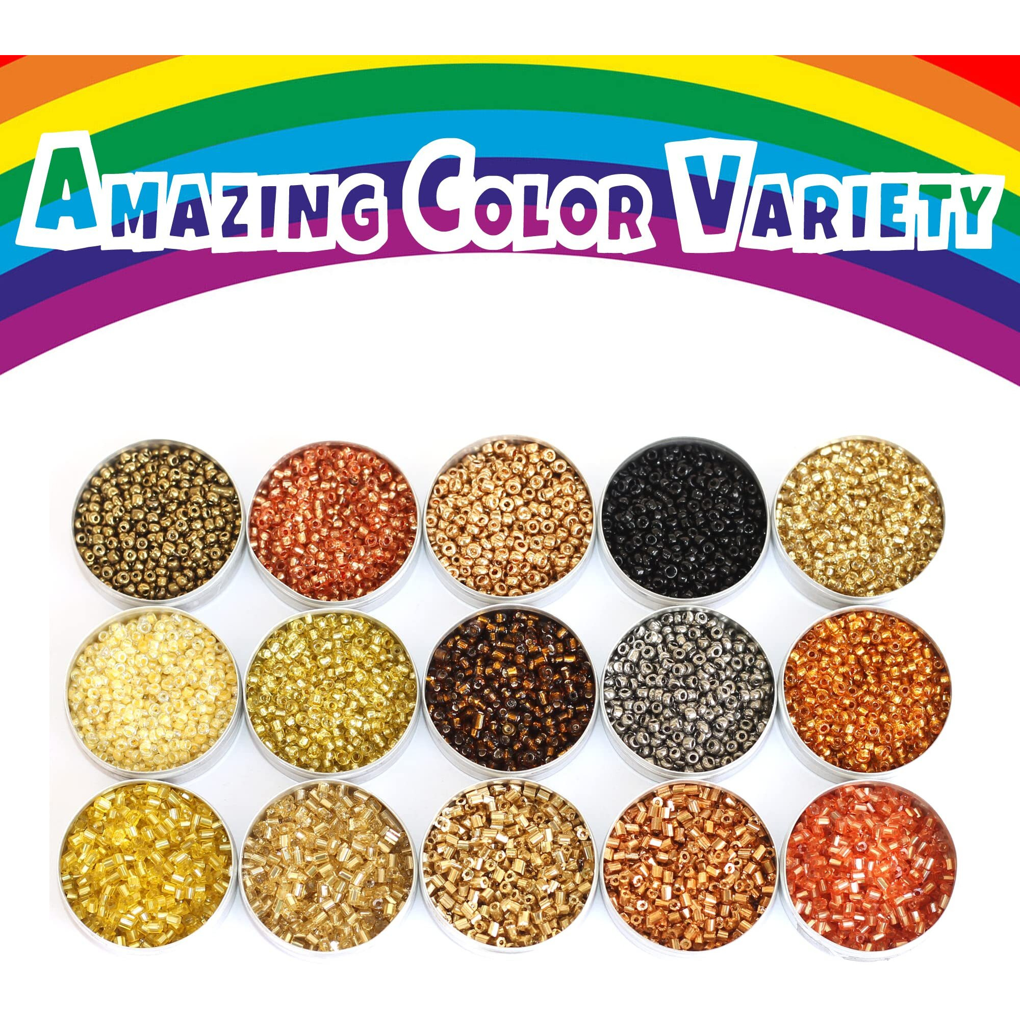 Beadsnfashion Glass Seed Beads Shades Of Earthy Color Tones Diy Kit With Nylon Thread For Jewellery Making, Beading, Arts And Crafts And Embroidery, 15 Colors, Size 2Mm