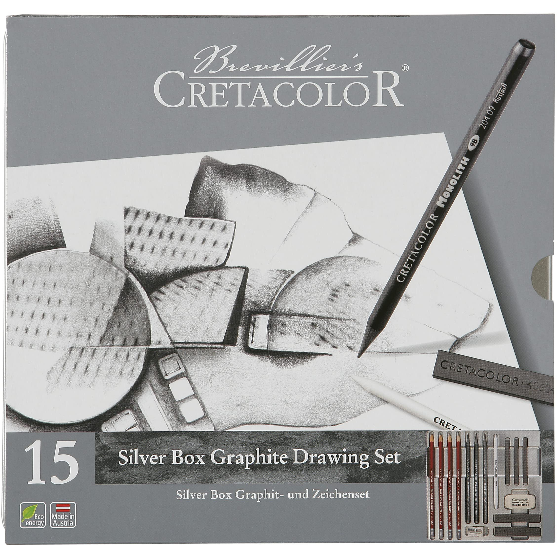 Cretacolor Silver Box Graphite Drawing Set Of 15 - Tin Box,Black,400 18