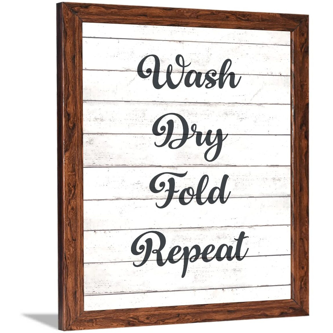 Chaka Chaundh - Laundry Room Bathroom Wall Decor - Laundry Room Wall Art - Framed Poster For Laundry Room - (14 X 11 Inches) (Wash Dry Fold Repeat - White)