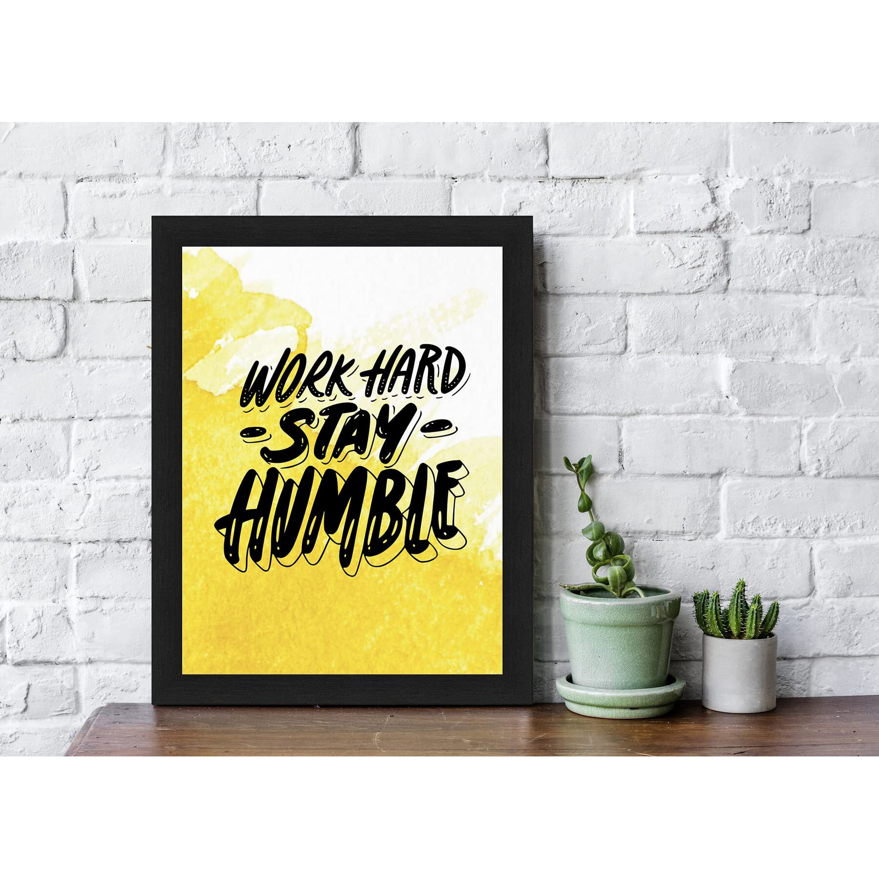 Interio Crafts Work Hard Stay Humble Quote, Motivational Wall Framed Poster, Inspirational Framed Posters,Black, 13 X 10