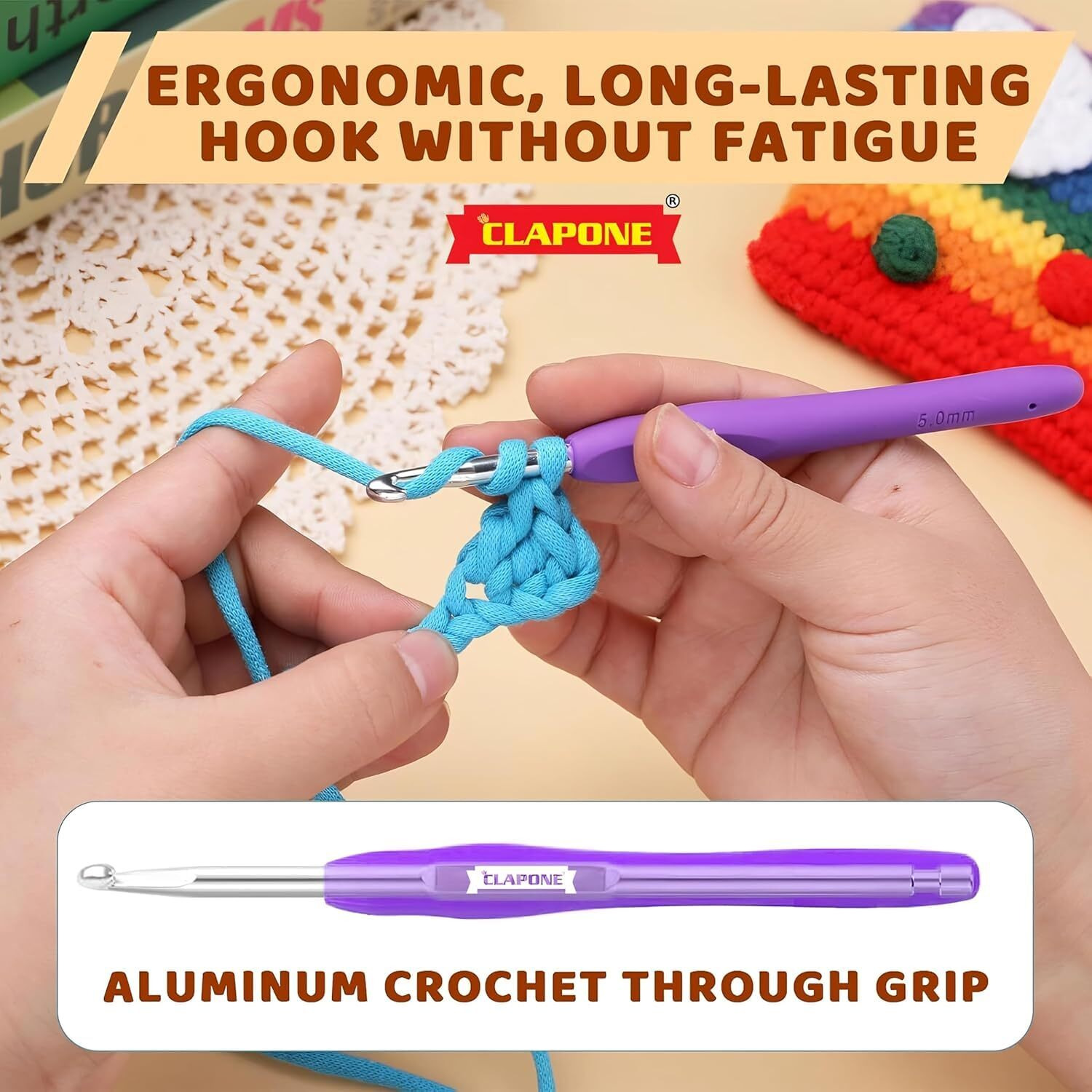 Clapone 8 Pieces Crochet Hooks Ergonomic Handle Crochet Hooks Set Soft Handle Crochet Crochets For Arthritic Hands Lace Set Knitting Needles Hooks