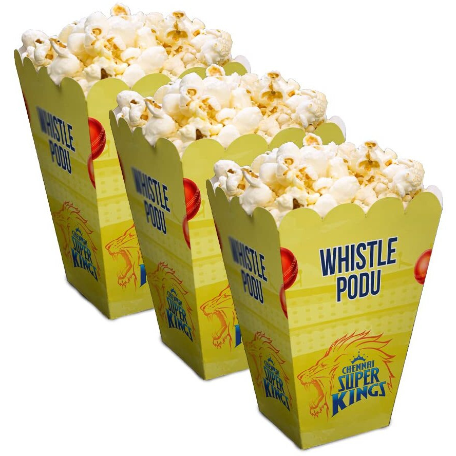Festiko Team Csk Popcorn Boxes (Set Of 10 Pcs), Ipl Theme Popcorn Boxes, Cricket Party Props, Ipl Cricket Party Supplies