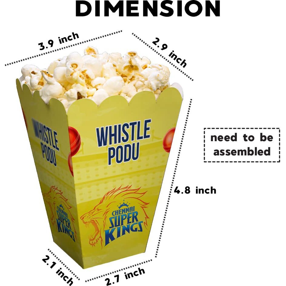 Festiko Team Csk Popcorn Boxes (Set Of 10 Pcs), Ipl Theme Popcorn Boxes, Cricket Party Props, Ipl Cricket Party Supplies