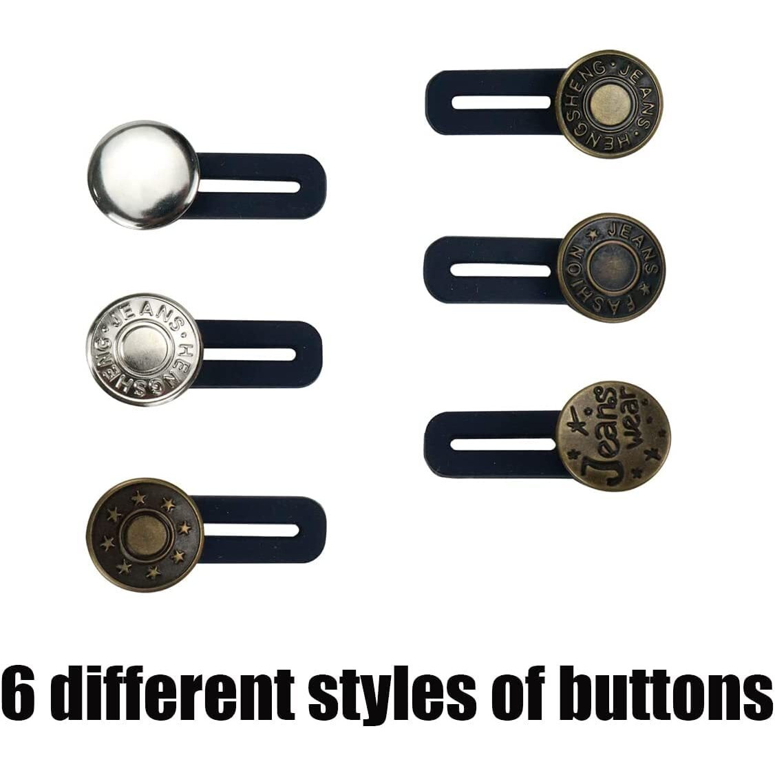 6 Pcs Flexible Adjustable Elastic Waist Extender Button Set, No-Sew Extend For Men Or Women Waistband, Jeans(1.4In) Random Style