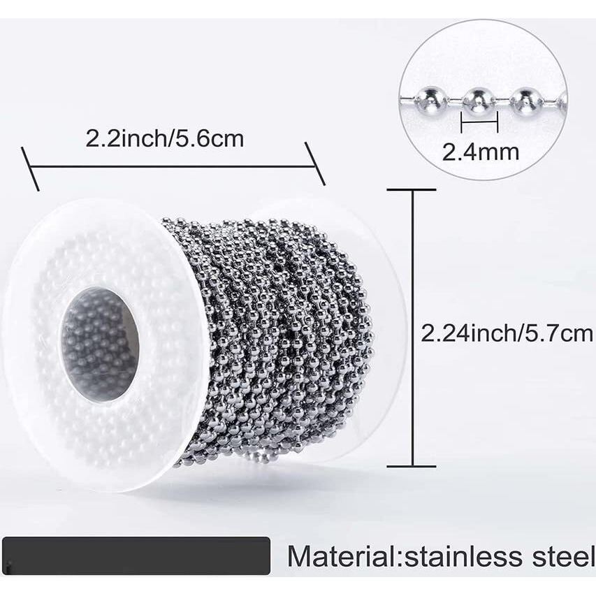 Diy Crafts 4 Meter 80 Connector, Bright Gold, Stainless Steel Ball Bead Chain 2.4 Mm Adjustable Pull Chain Bead, Beaded Roller Chain With Mat (4 Meter 80 Connector, Bright Gold)