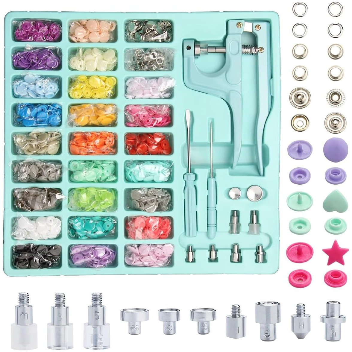 Hasthip Snap Buttons With Snap Pliers Set, Sewing Snap Button Machine Fastener And 300 Sets Plastic & Metal Snap Buttons Kit For Repairing, Sewing And Diy Crafting