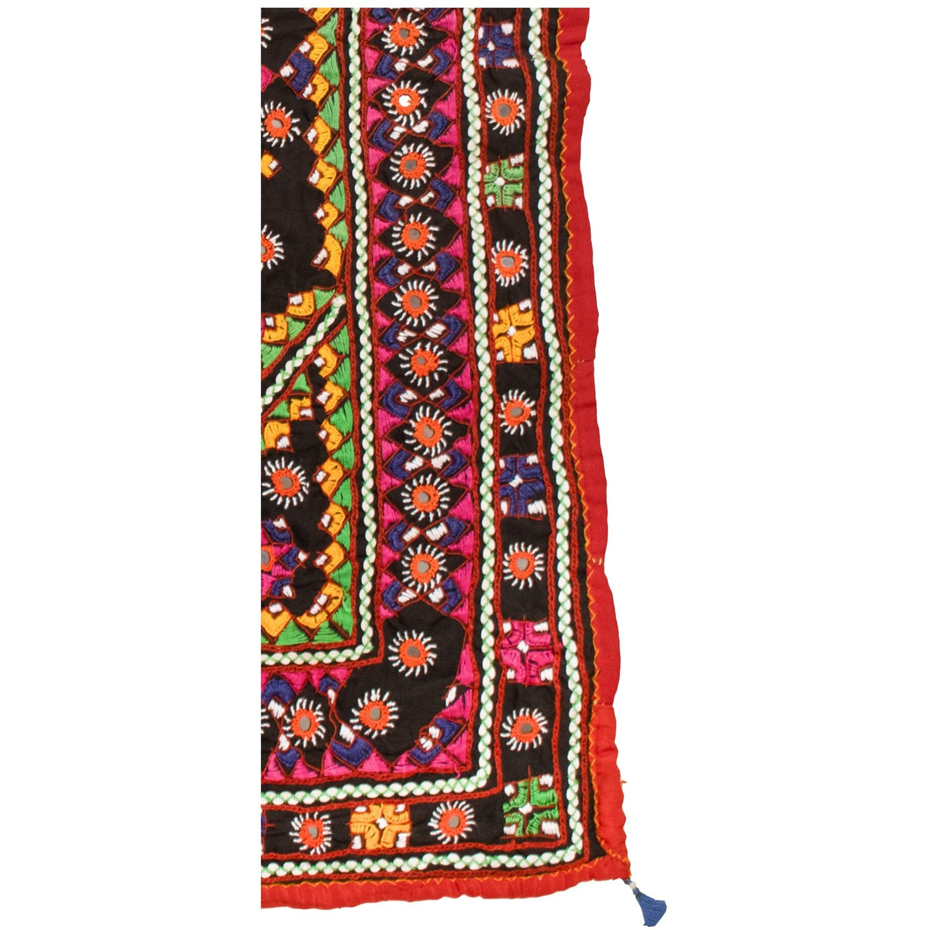 Ethnics Of Kutch Neran Work Cotton Fine Mirror And Threadwork Embroidery Wall Decoration - 95 Cms Length - (Black - 25301A)
