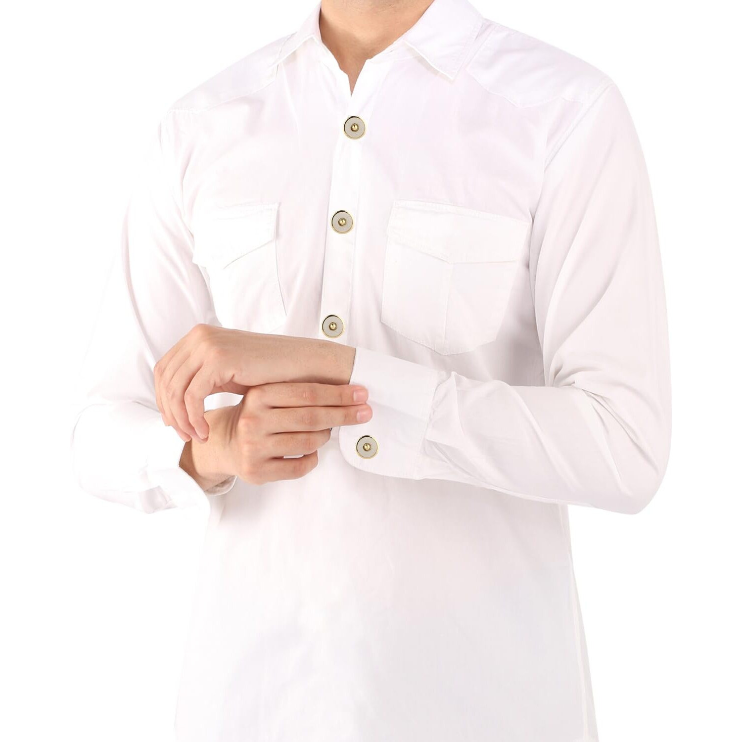 Tripin Brass White Golden Kurta Buttons - Elegant And Versatile Buttons For Men And Women's Ethnic Attire