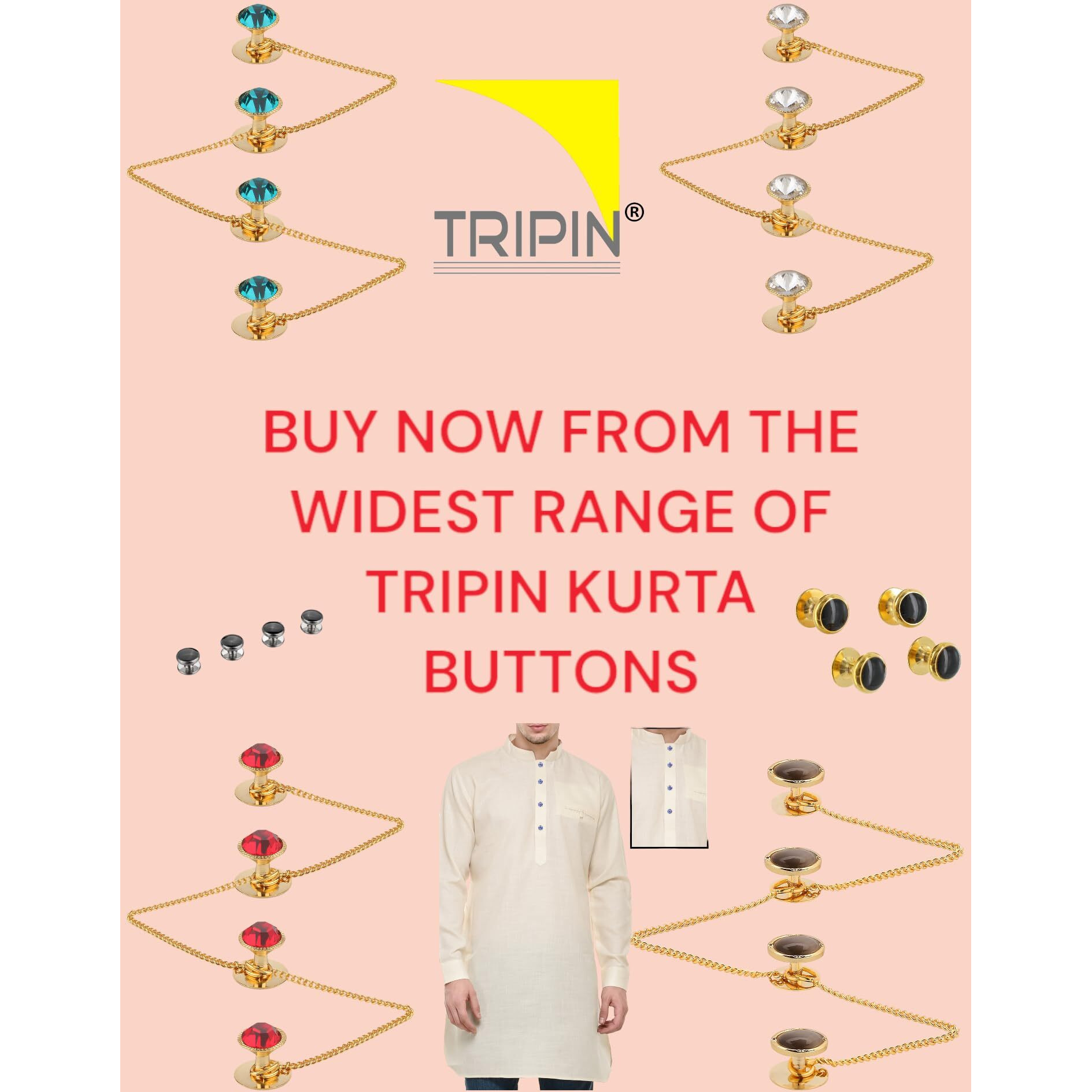 Tripin Brass White Golden Kurta Buttons - Elegant And Versatile Buttons For Men And Women's Ethnic Attire