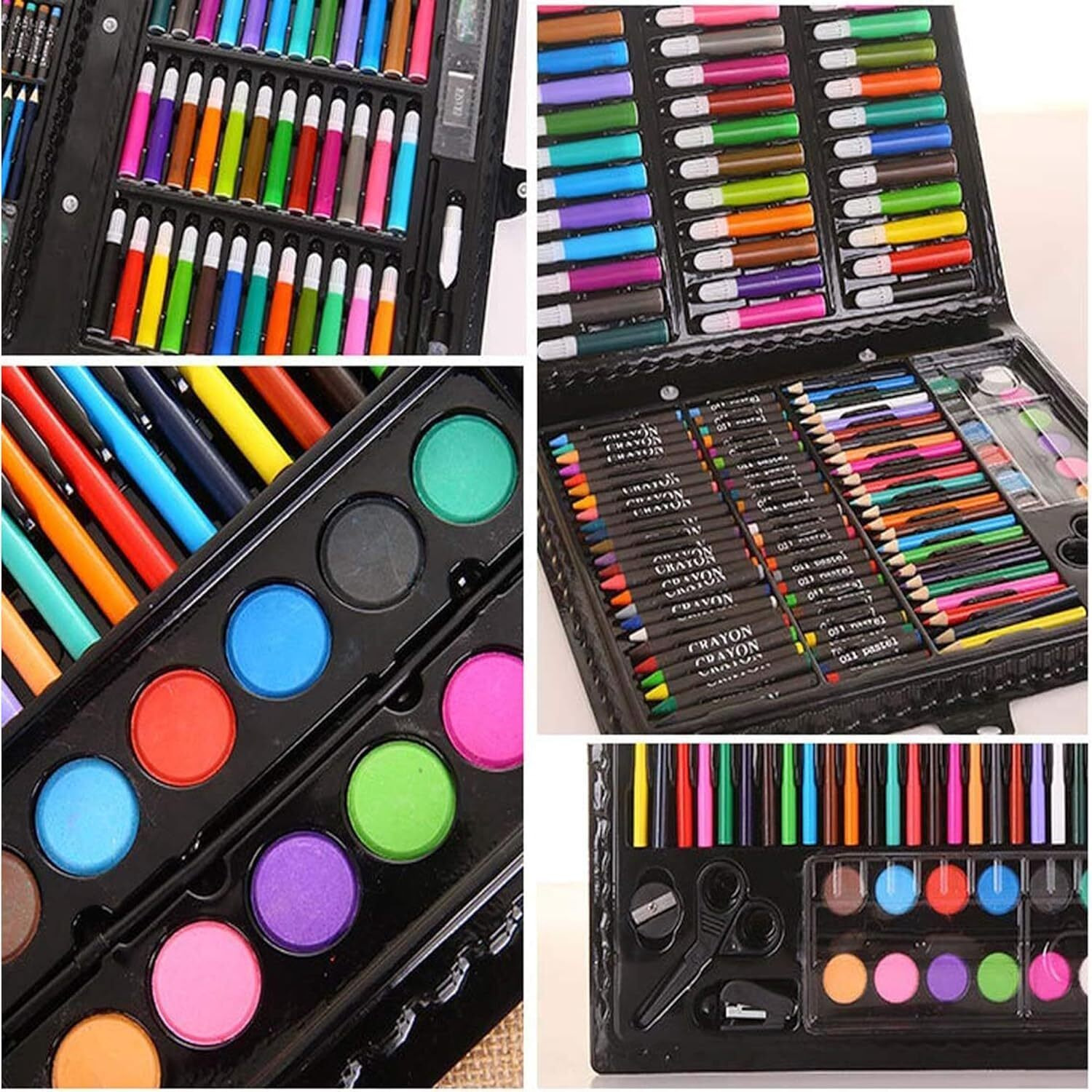 Masterstor Children Deluxe Art Drawing Crayon Colour Set - Creative Fun Kit For Kids  Painting And Colouring Set For Kids With Oil Pastels, Watercolours, Crayons, Markers (150Pcs- Black)