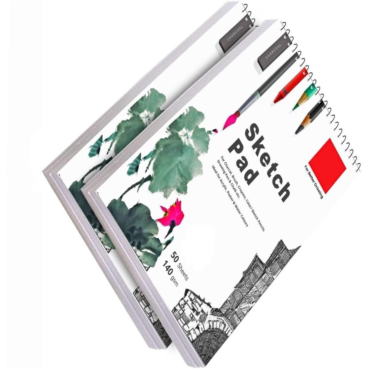 Eclet 50 Sheet A4 Sketchbook Pack Of 2-140 Gsm| Top Spiral-Bound Sketchpad For Artists | Sketching And Drawing Acid Free Paper, For Doodling For Professional & Acadmic Use(H)