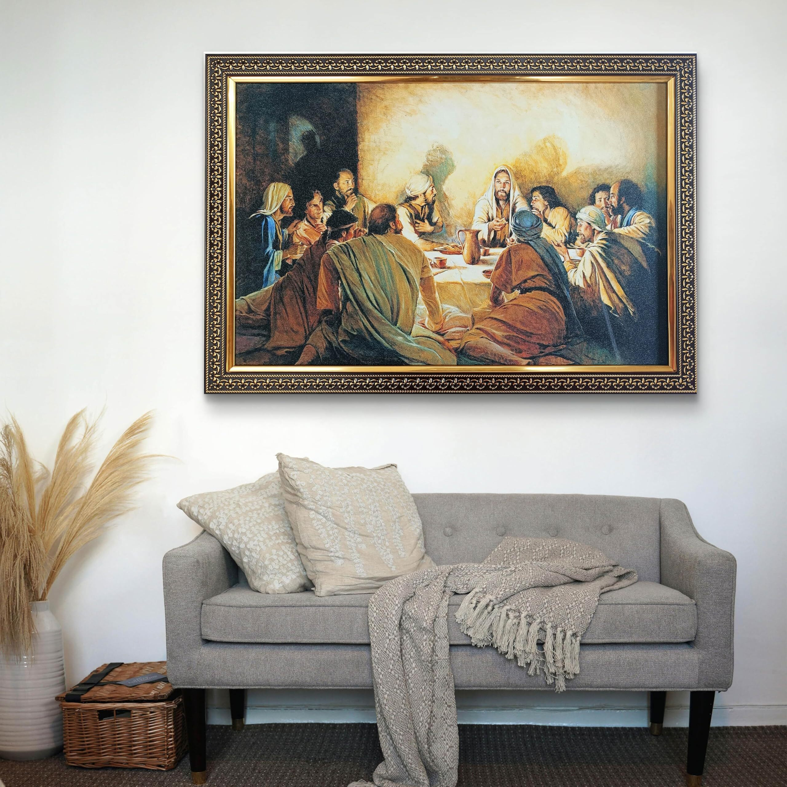 Elegance Last Supper Jesus Christ Painting Picture Photo Frame Christian Art Frame Outer Size- 19.5 Length X 13.5 Height Inch